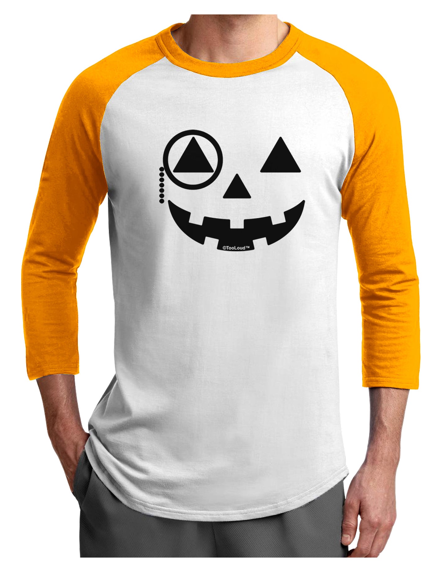 Monocle Jack-o-Lantern B-W Adult Raglan Shirt-TooLoud-White-Gold-X-Small-Davson Sales