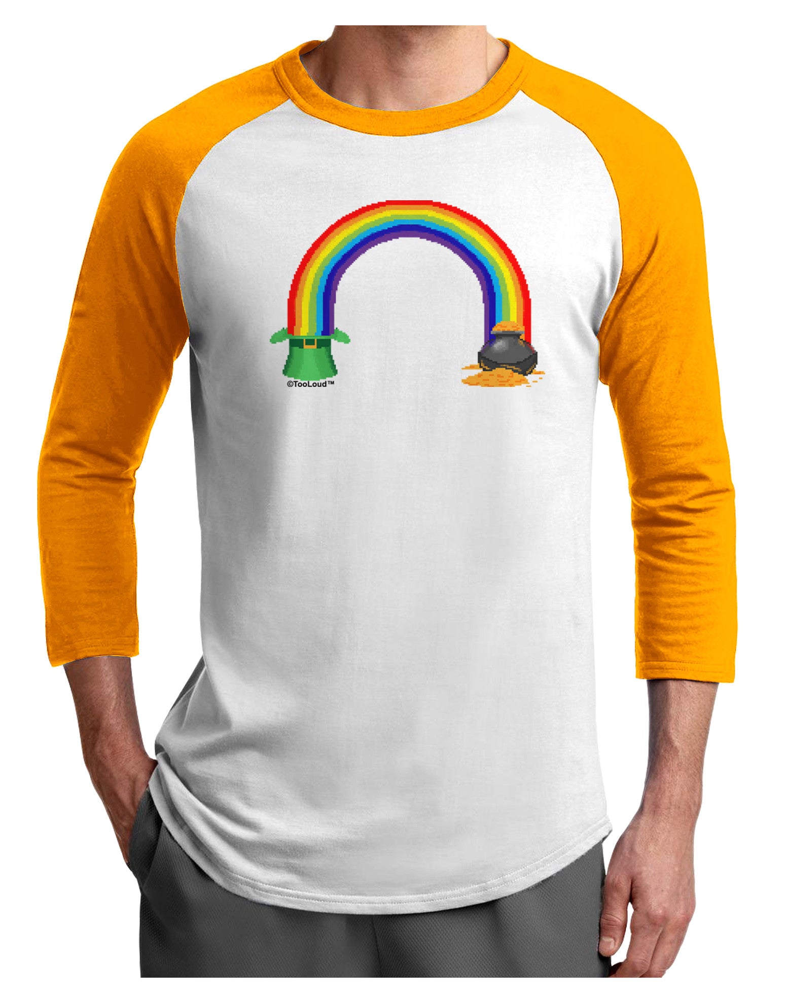Pixel Pot of Gold Adult Raglan Shirt-TooLoud-White-Gold-X-Small-Davson Sales