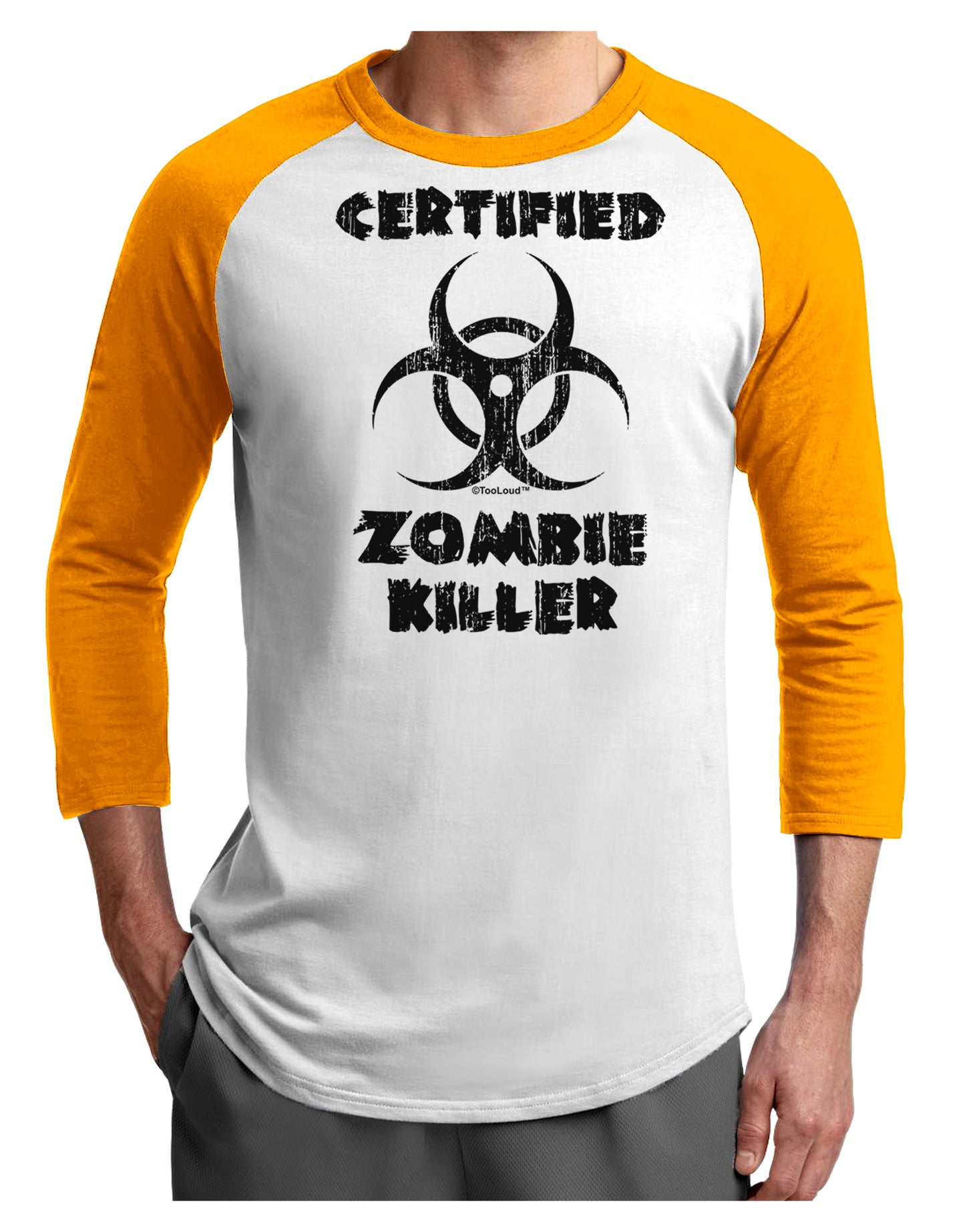 Certified Zombie Killer - Biohazard Adult Raglan Shirt by TooLoud-TooLoud-White-Gold-X-Small-Davson Sales