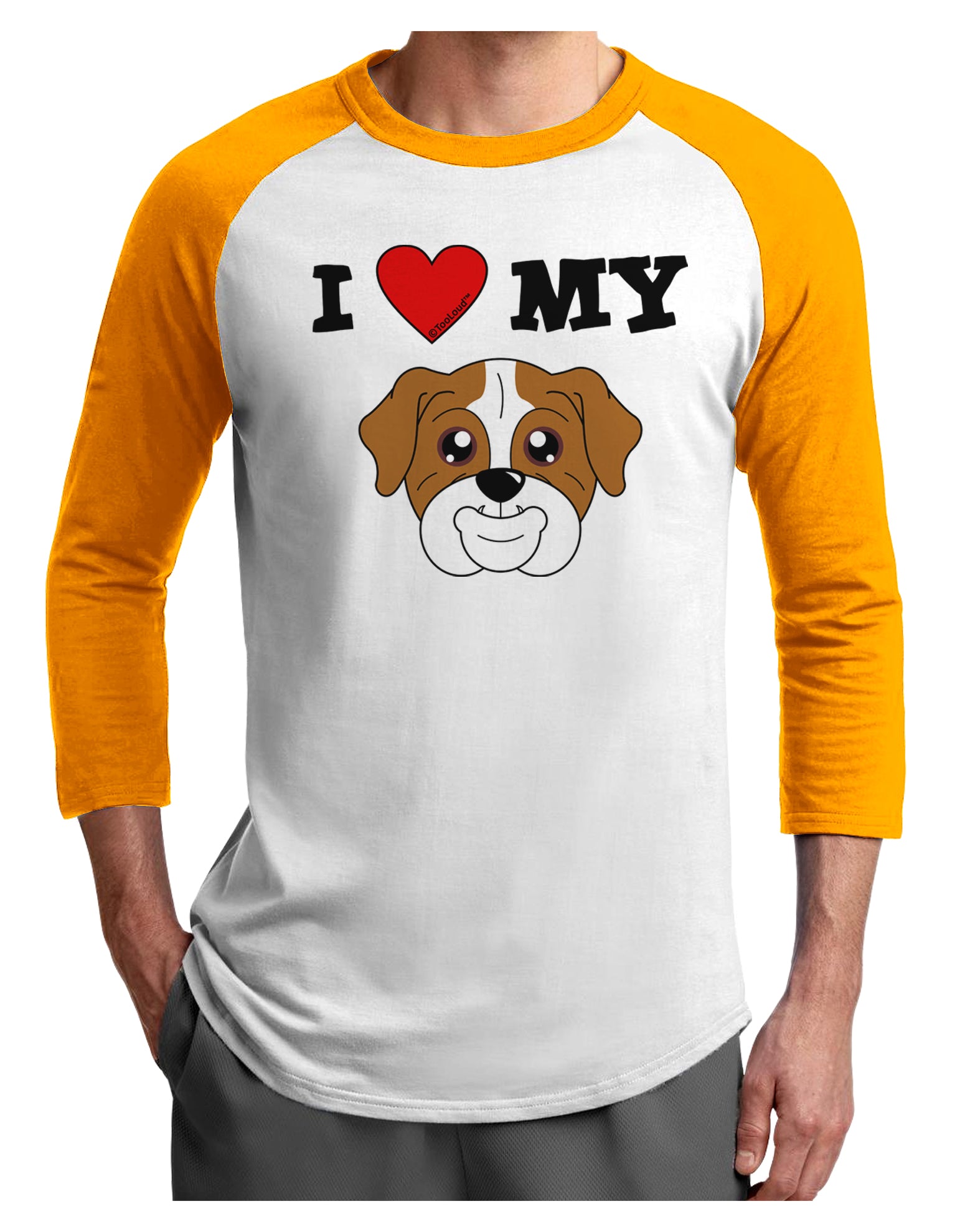 I Heart My - Cute Bulldog - Red Adult Raglan Shirt by TooLoud-TooLoud-White-Gold-X-Small-Davson Sales