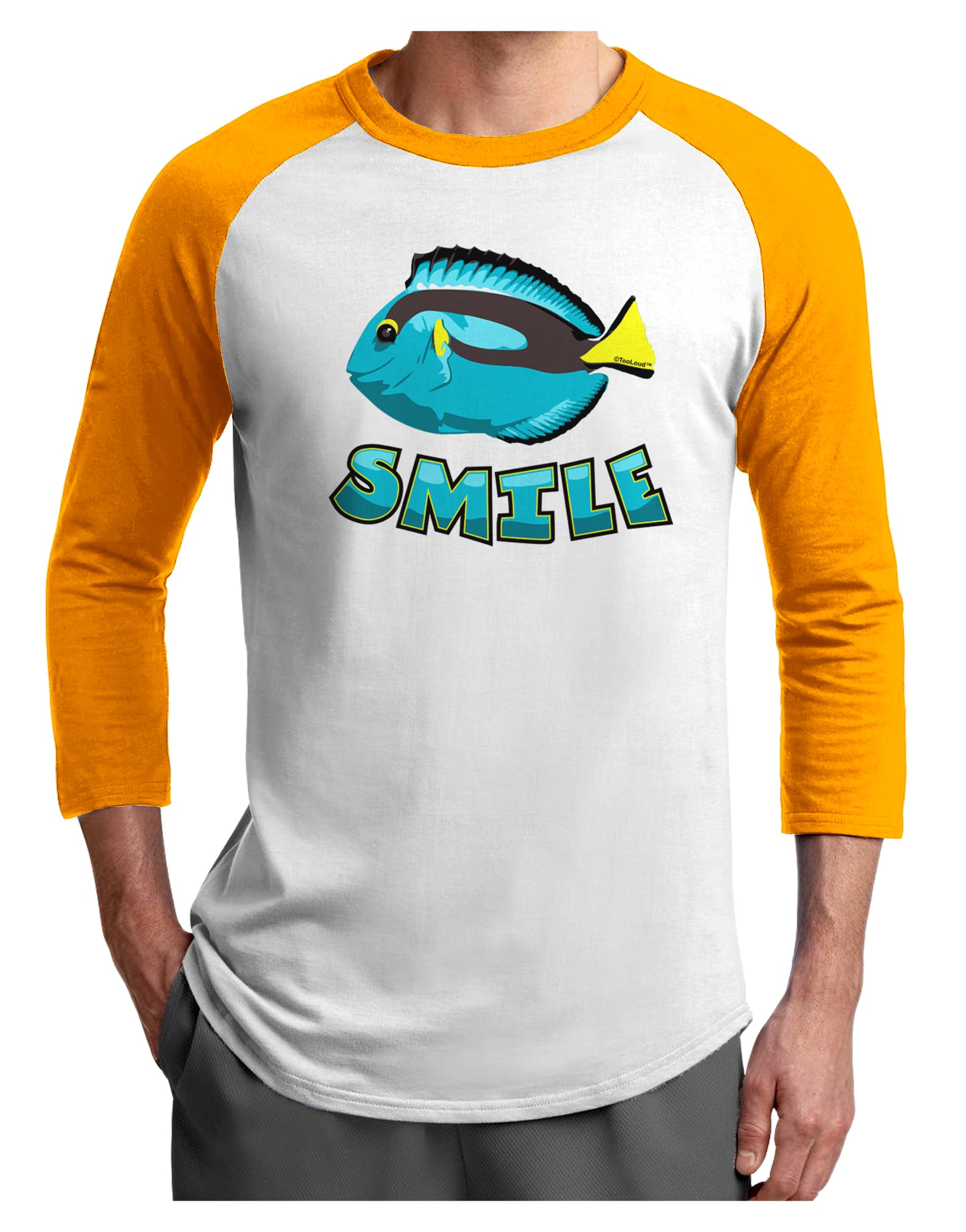 Blue Tang Fish - Smile Adult Raglan Shirt-Raglan Shirt-TooLoud-White-Gold-X-Small-Davson Sales