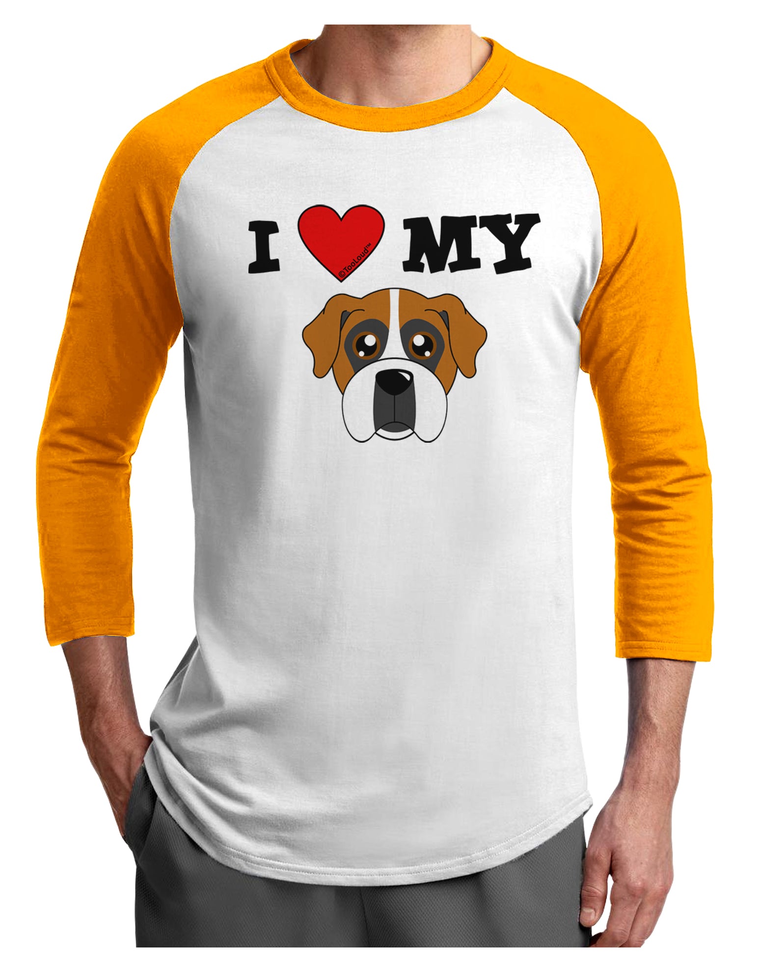 I Heart My - Cute Boxer Dog Adult Raglan Shirt by TooLoud-Raglan Shirt-TooLoud-White-Gold-X-Small-Davson Sales