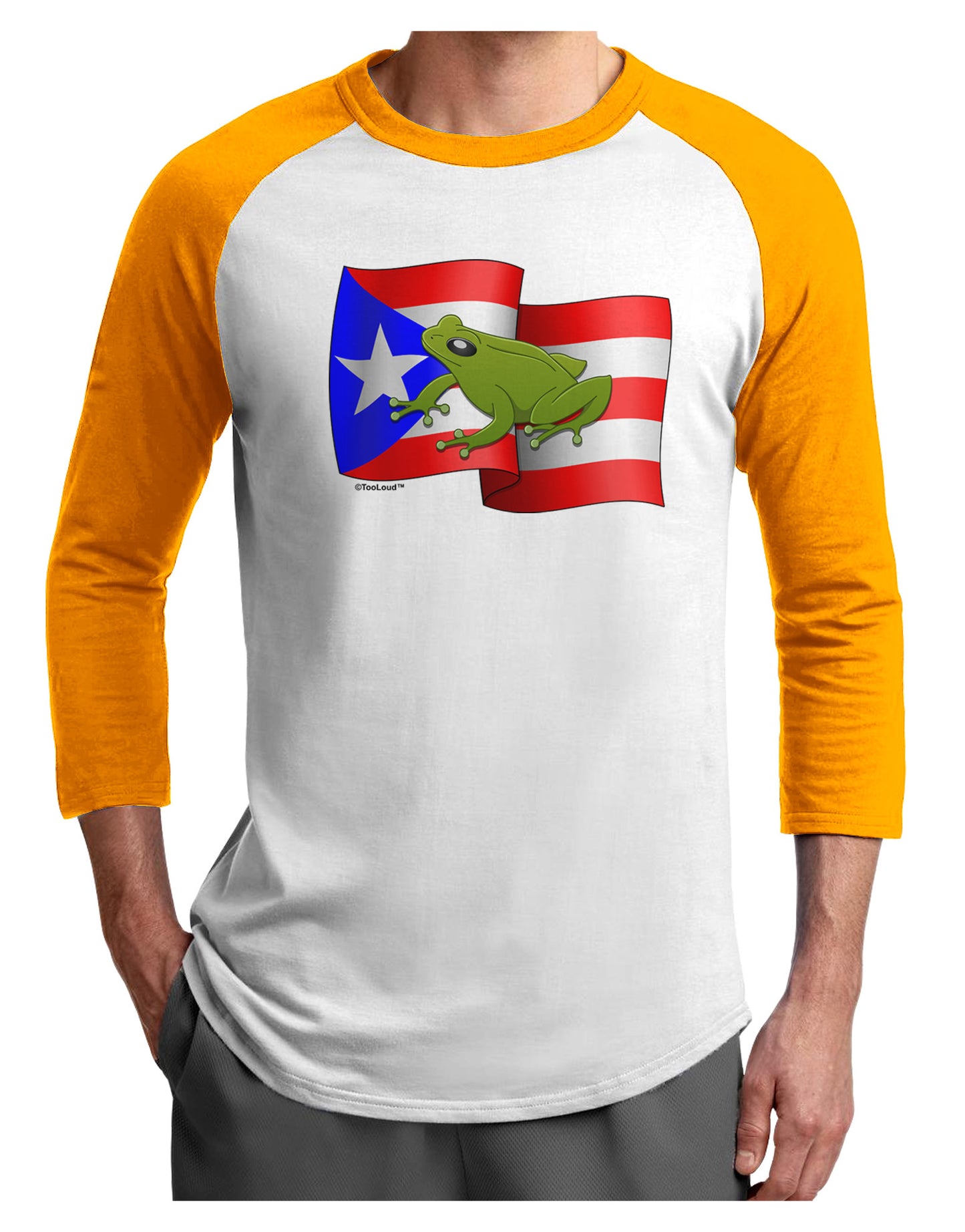 Puerto Rico Coqui Adult Raglan Shirt-Raglan Shirt-TooLoud-White-Gold-X-Small-Davson Sales