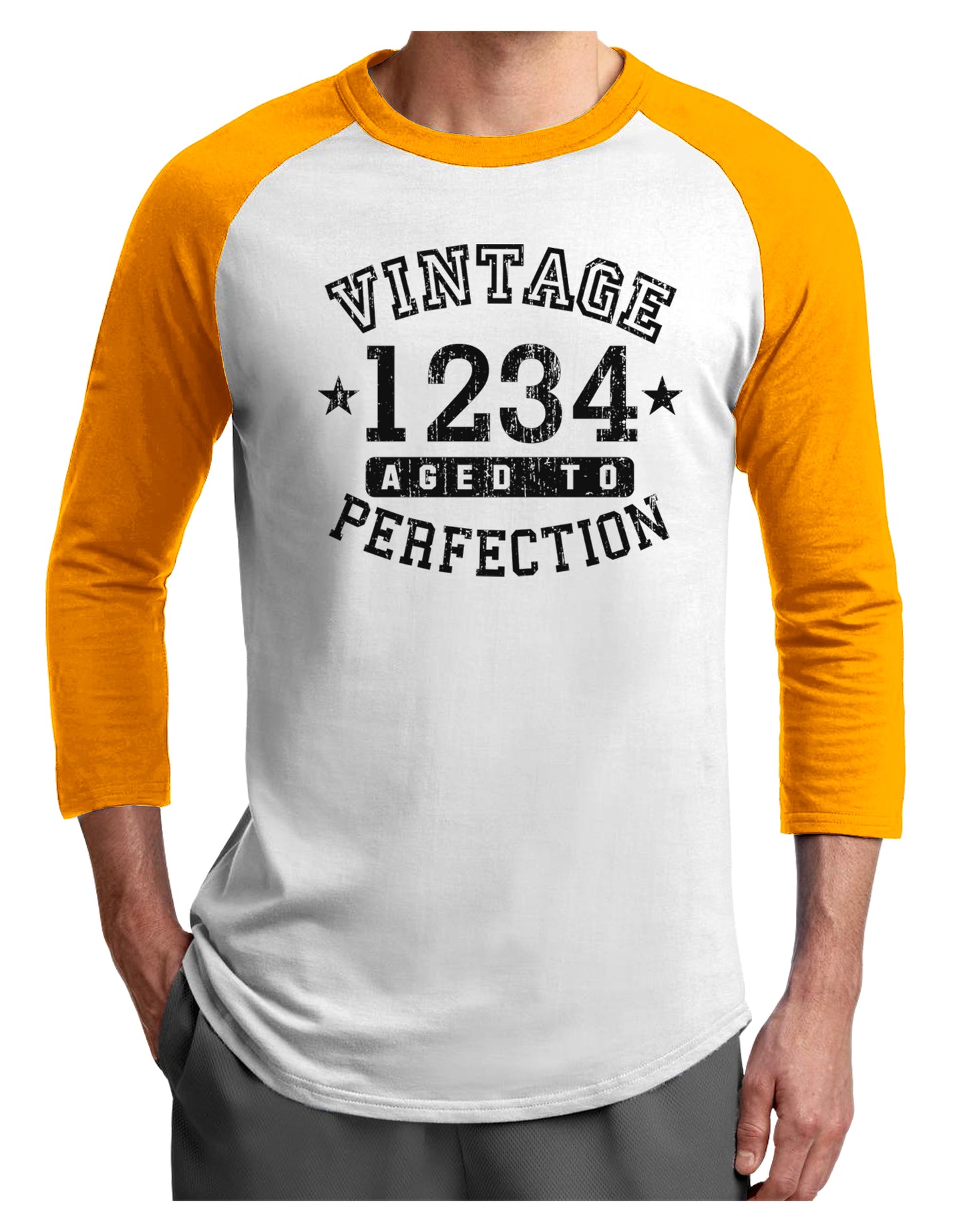 Personalized Vintage Birth Year Distressed Adult Raglan Shirt by TooLoud-TooLoud-White-Gold-X-Small-Davson Sales