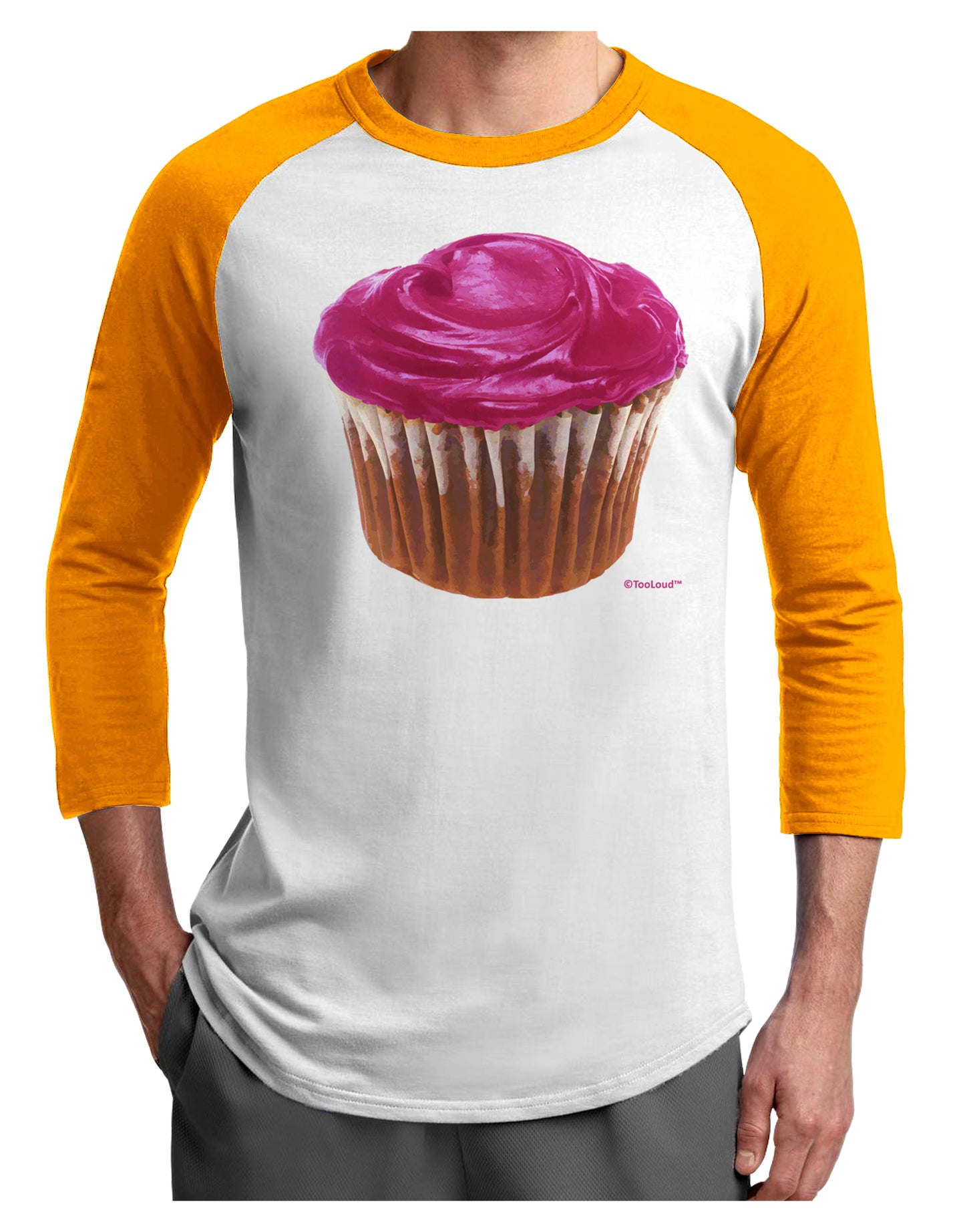 Giant Bright Pink Cupcake Adult Raglan Shirt by TooLoud-Raglan Shirt-TooLoud-White-Gold-X-Small-Davson Sales