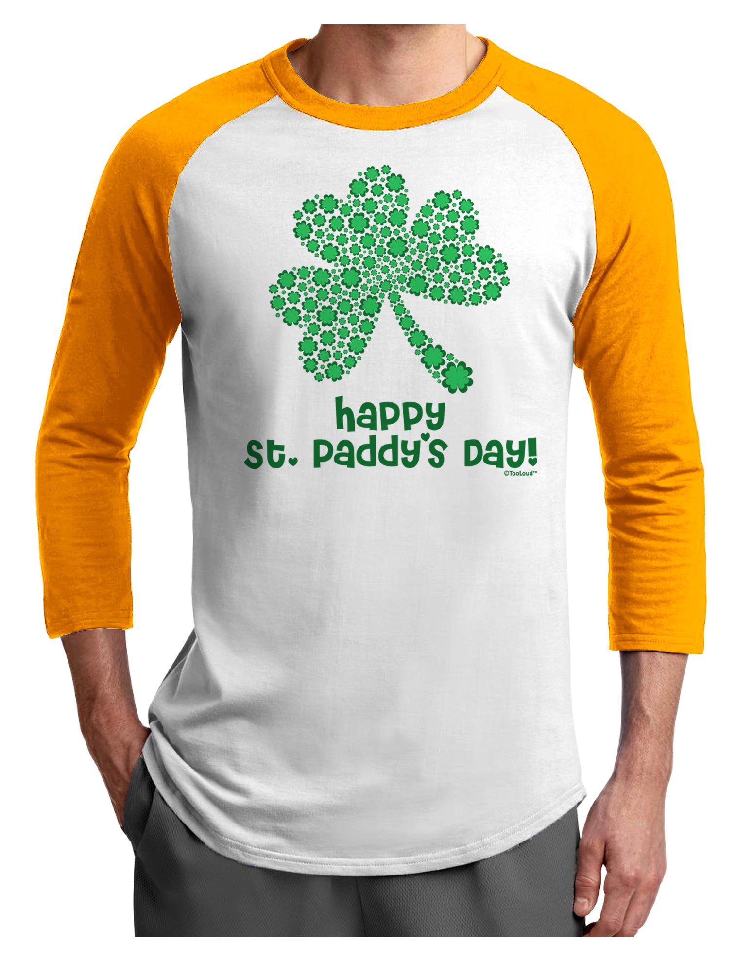 Happy St. Paddy's Day Shamrock Design Adult Raglan Shirt by TooLoud-Mens T-Shirt-TooLoud-White-Gold-X-Small-Davson Sales