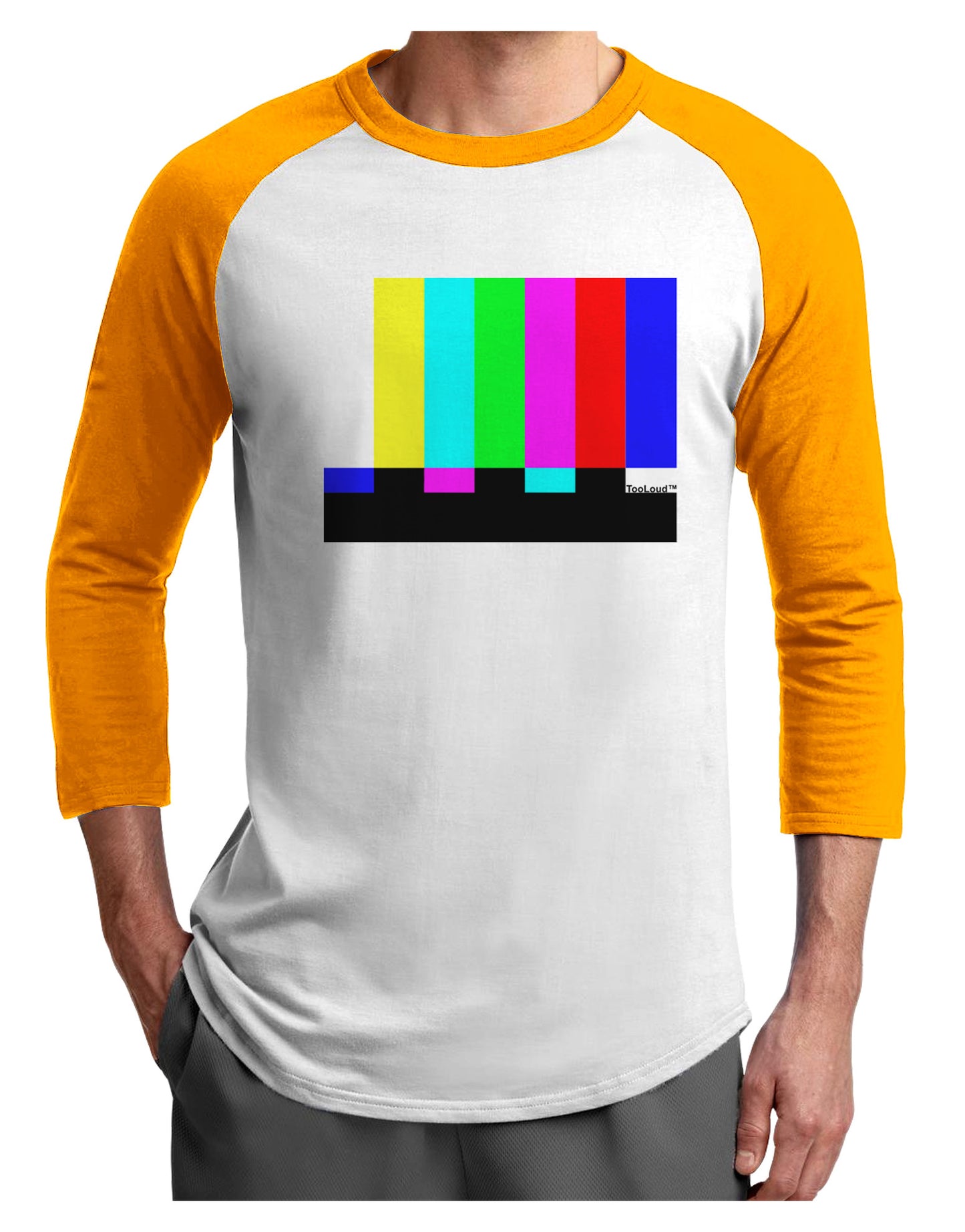 Color Bars Test Signal Adult Raglan Shirt-TooLoud-White-Gold-X-Small-Davson Sales