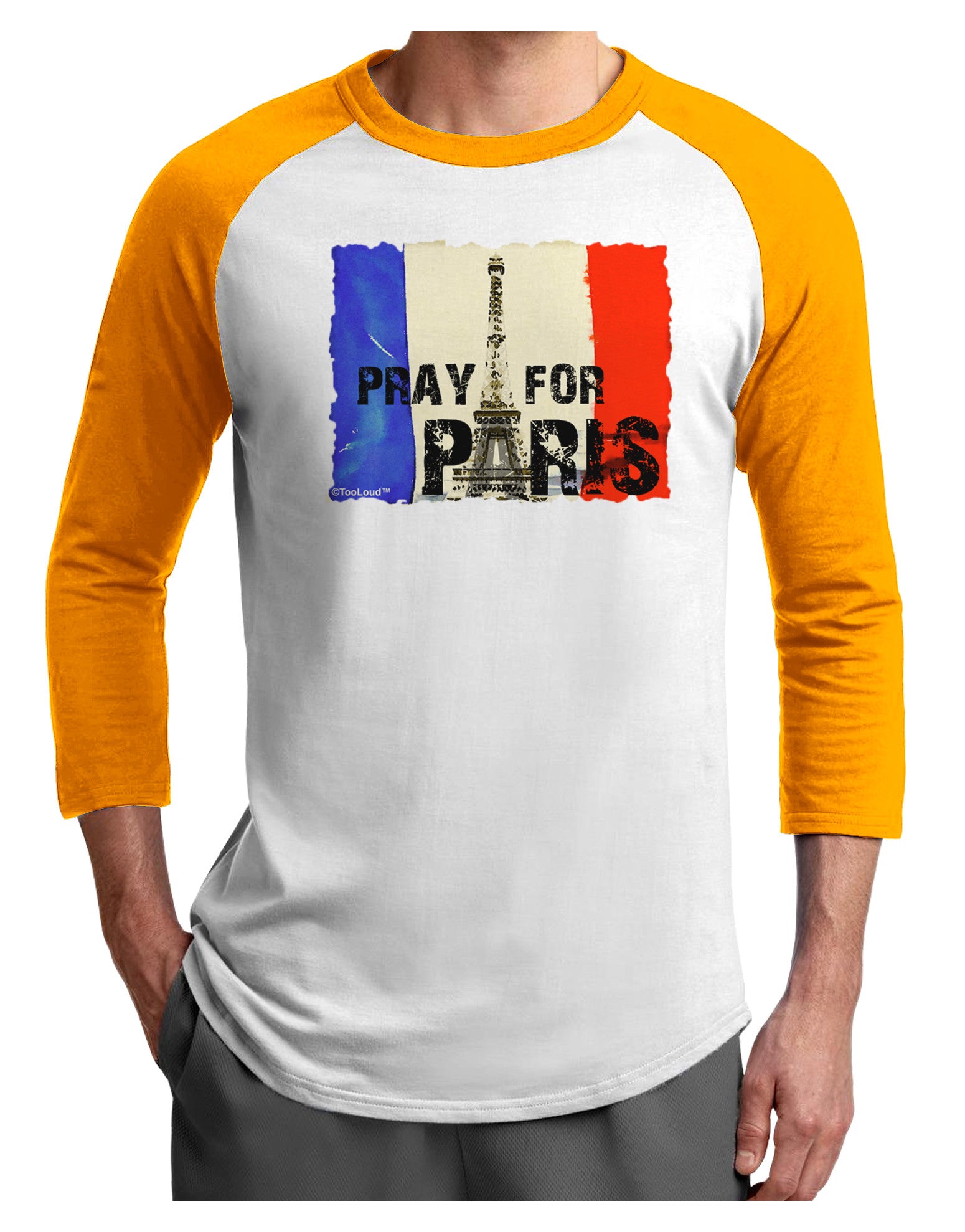 Pray For Paris Watercolor Adult Raglan Shirt-Raglan Shirt-TooLoud-White-Gold-X-Small-Davson Sales