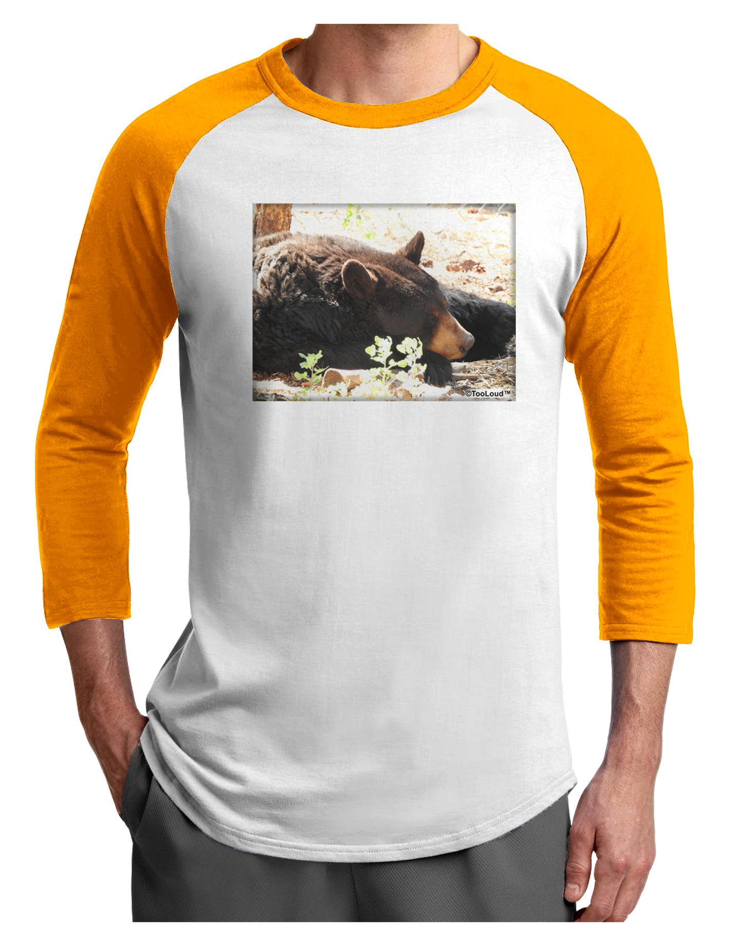 Laying Black Bear Adult Raglan Shirt-Raglan Shirt-TooLoud-White-Gold-X-Small-Davson Sales