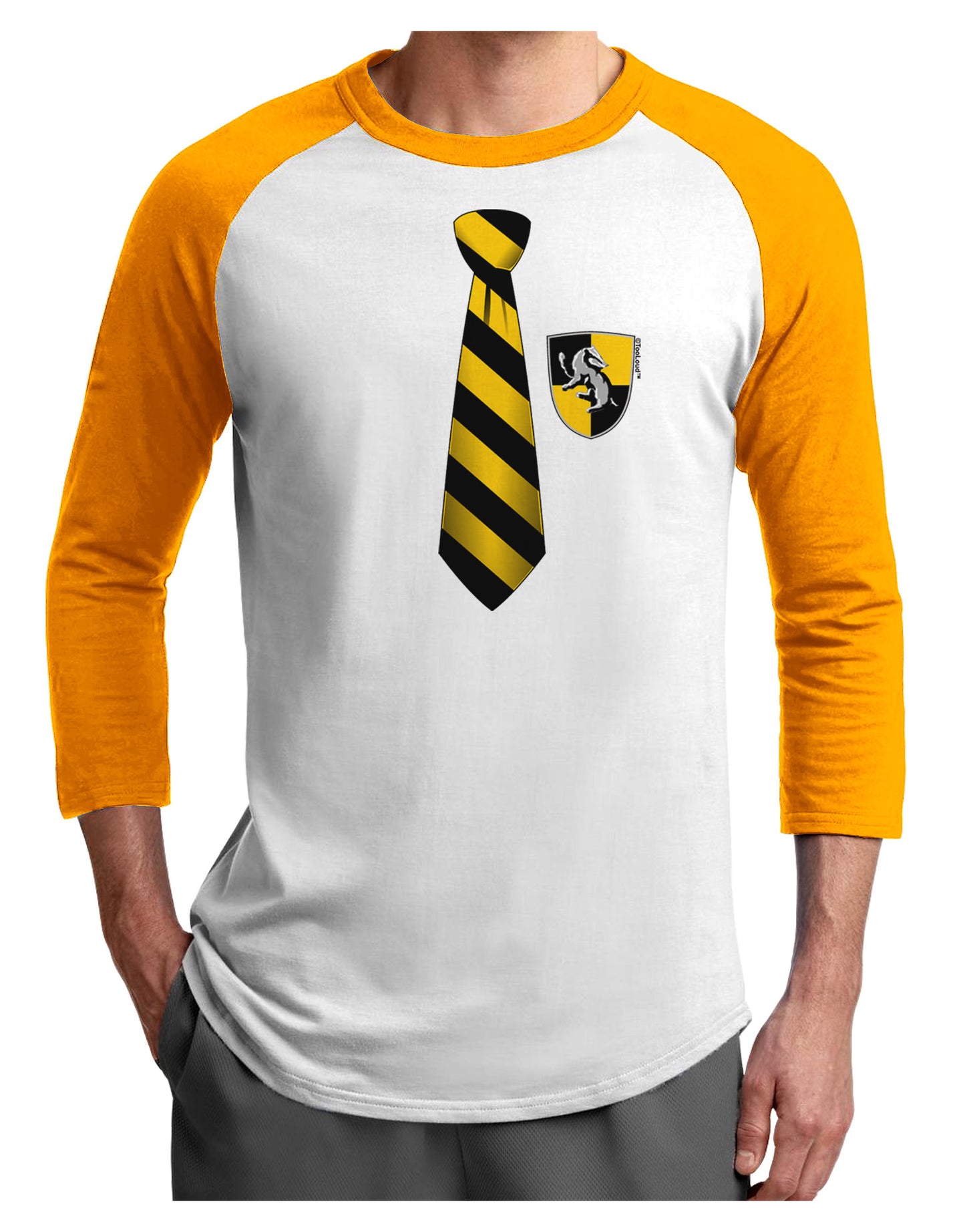 TooLoud Wizard Tie Yellow and Black Adult Raglan Shirt-TooLoud-White-Gold-X-Small-Davson Sales