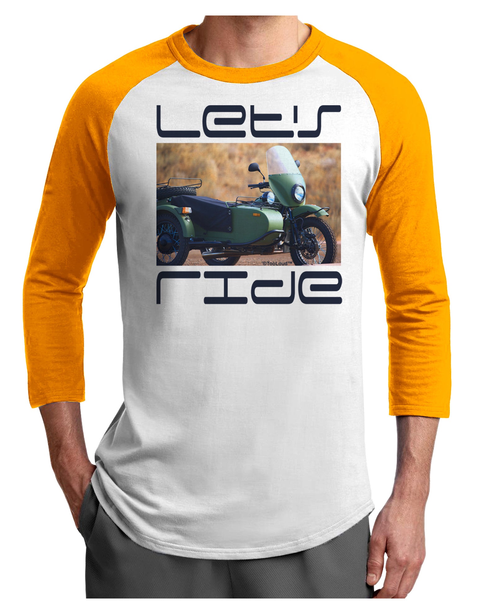 Lets Ride Sidecar Motorcycle Adult Raglan Shirt-Raglan Shirt-TooLoud-White-Gold-X-Small-Davson Sales