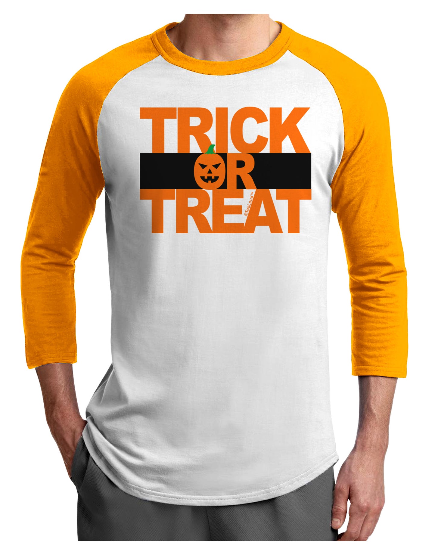 Trick or Treat Text Adult Raglan Shirt-Raglan Shirt-TooLoud-White-Gold-X-Small-Davson Sales