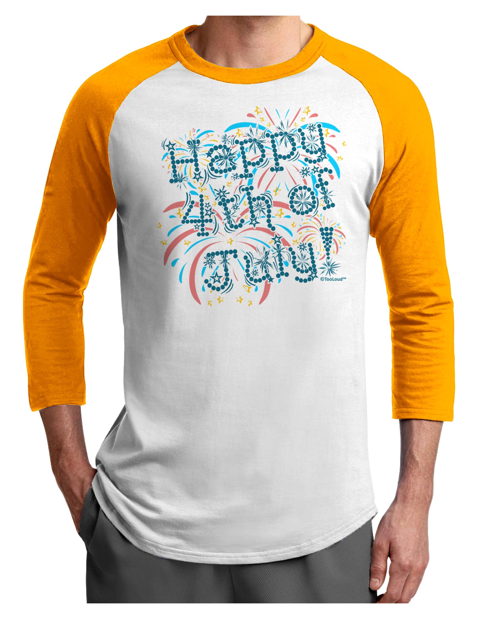 Happy 4th of July - Fireworks Design Adult Raglan Shirt-TooLoud-White-Gold-X-Small-Davson Sales