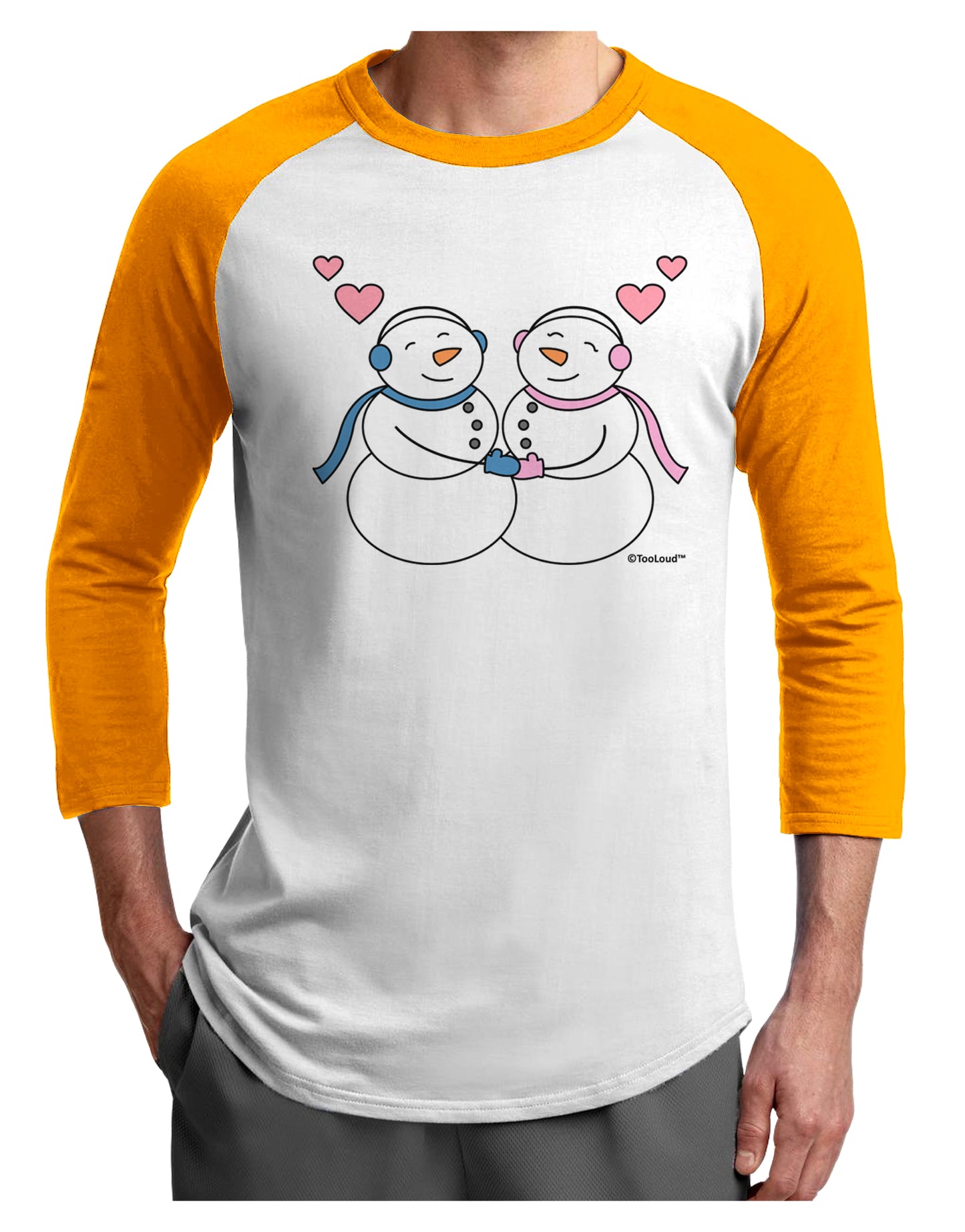 Cute Snowman and Snowwoman Couple Adult Raglan Shirt by TooLoud-TooLoud-White-Gold-X-Small-Davson Sales