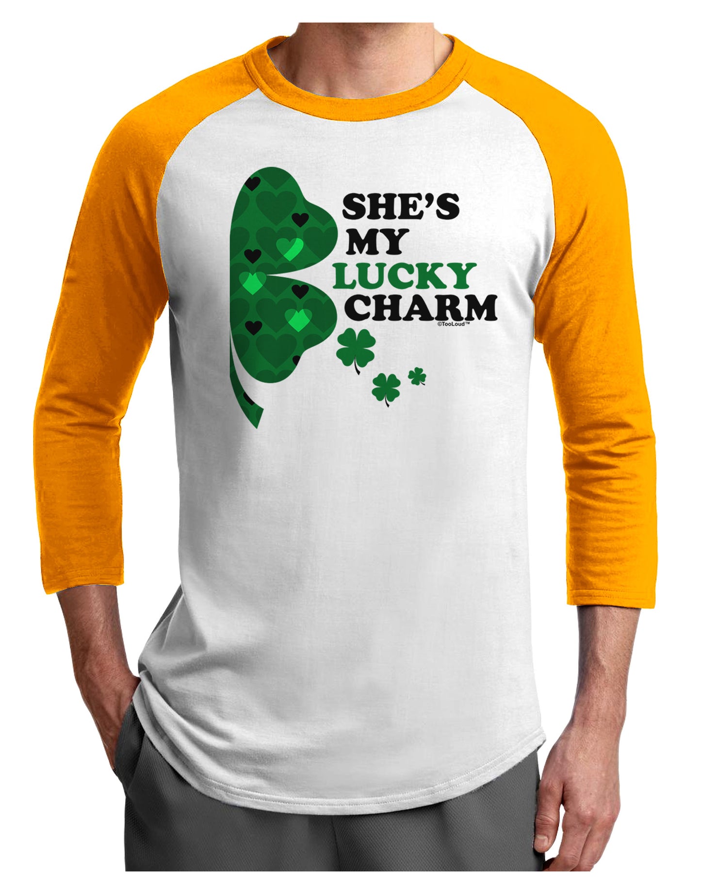 She's My Lucky Charm - Right Adult Raglan Shirt-Raglan Shirt-TooLoud-White-Gold-X-Small-Davson Sales