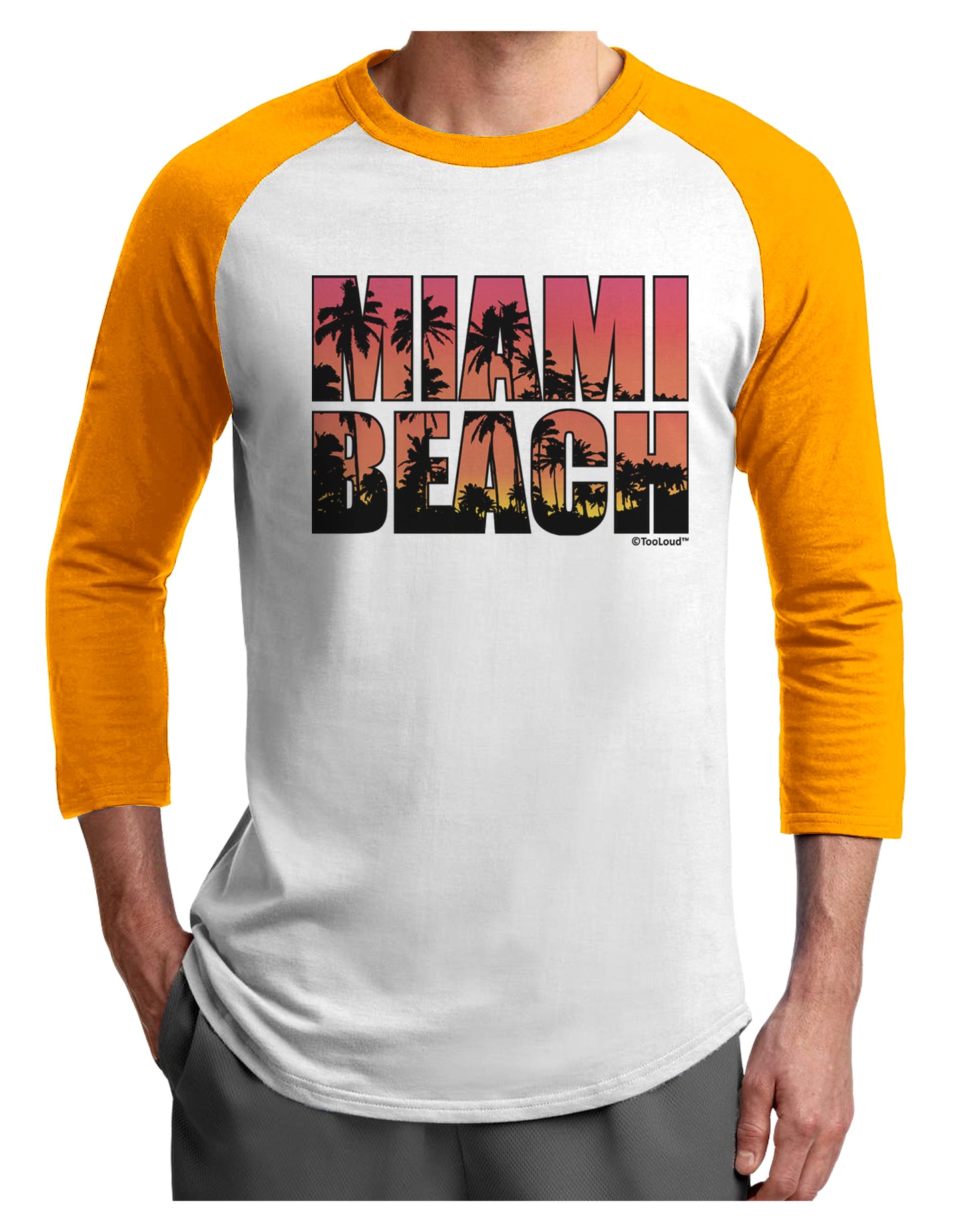 Miami Beach - Sunset Palm Trees Adult Raglan Shirt by TooLoud-TooLoud-White-Gold-X-Small-Davson Sales