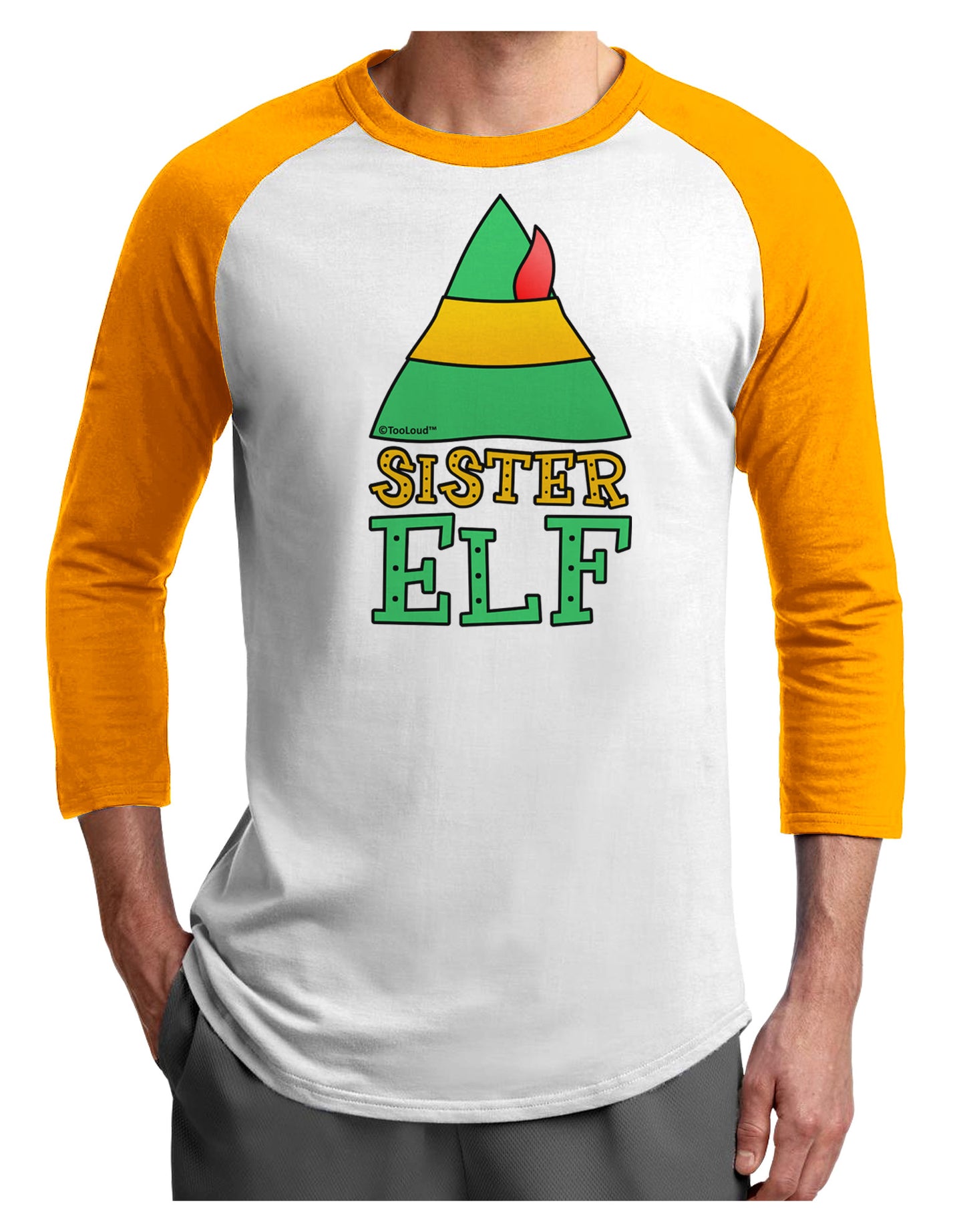 Matching Christmas Design - Elf Family - Sister Elf Adult Raglan Shirt-Raglan Shirt-TooLoud-White-Gold-X-Small-Davson Sales