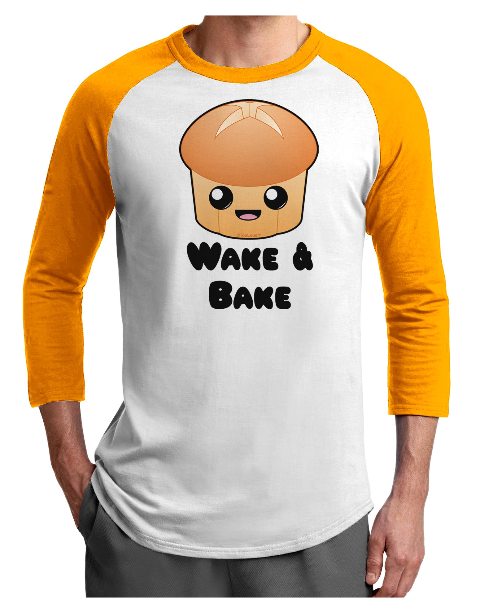 Wake and Bake Cute Roll Adult Raglan Shirt-TooLoud-White-Gold-X-Small-Davson Sales