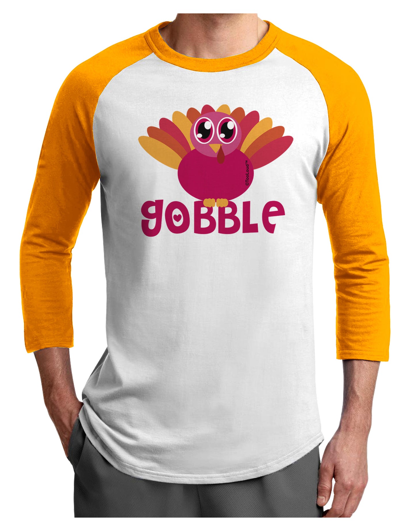 Cute Gobble Turkey Pink Adult Raglan Shirt-Raglan Shirt-TooLoud-White-Gold-X-Small-Davson Sales
