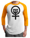 Distressed Feminism Symbol Adult Raglan Shirt-TooLoud-White-Gold-X-Small-Davson Sales