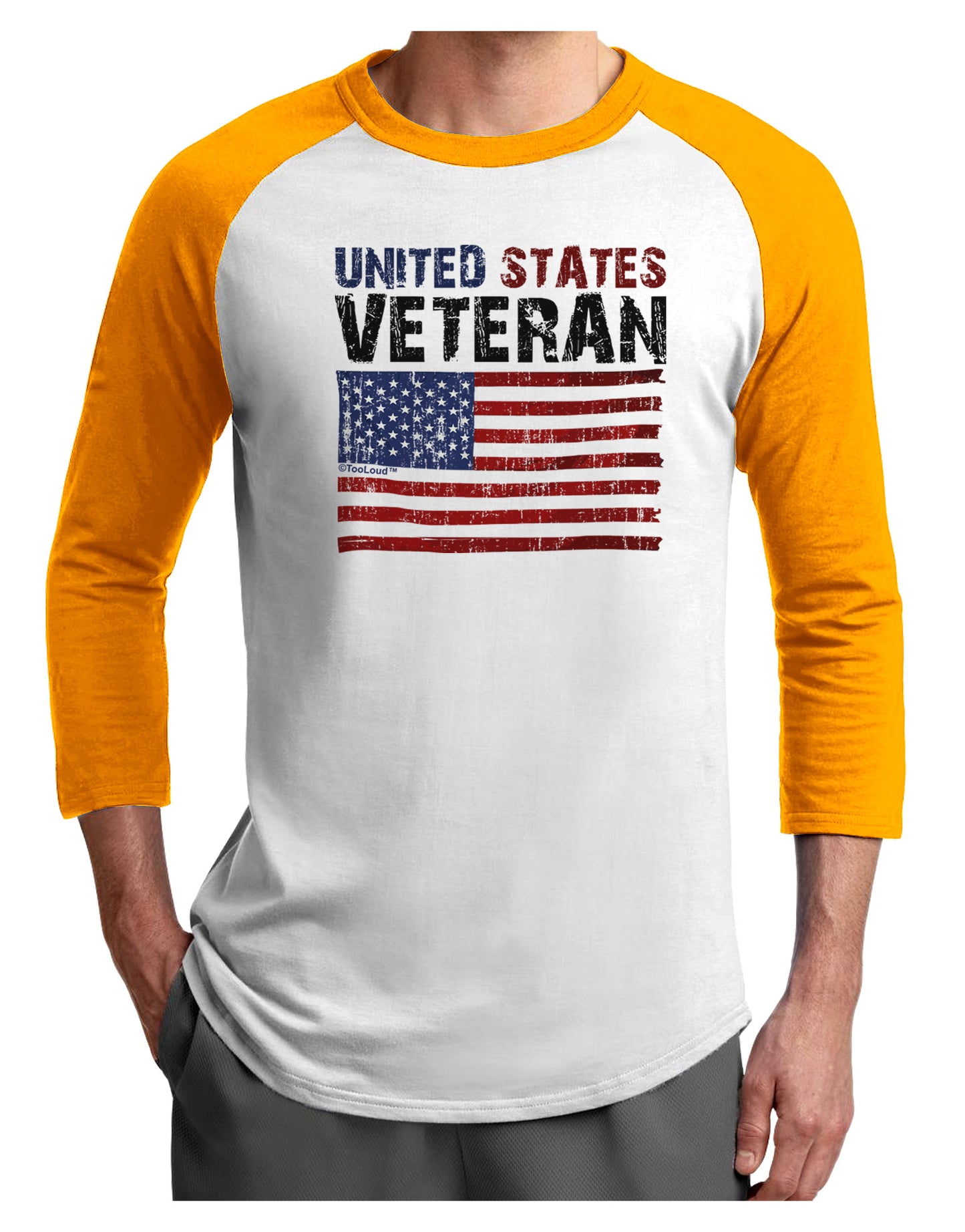 US Veteran Distressed Adult Raglan Shirt-Raglan Shirt-TooLoud-White-Gold-X-Small-Davson Sales