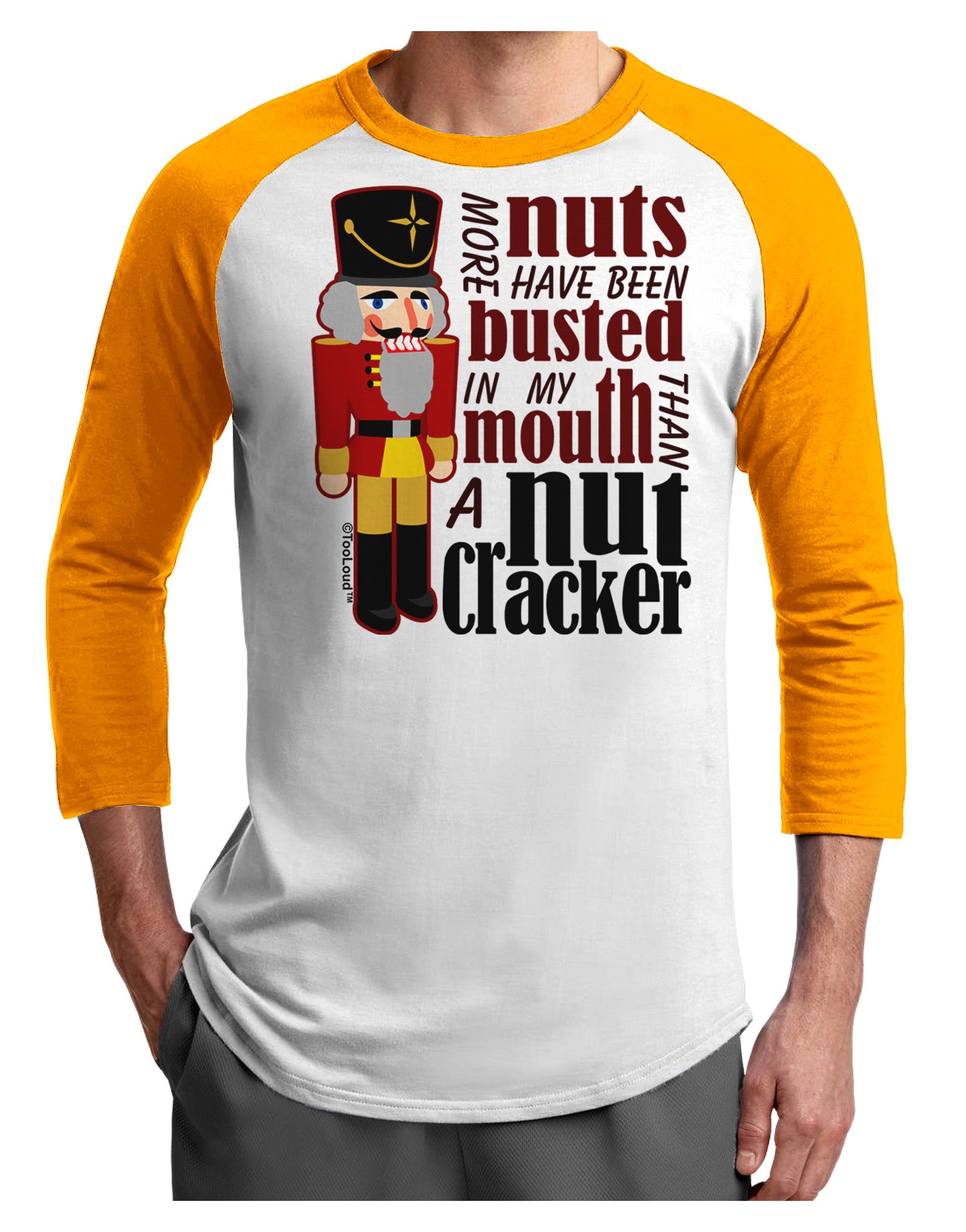 More Nuts Busted - My Mouth Adult Raglan Shirt by-Raglan Shirt-TooLoud-White-Gold-X-Small-Davson Sales