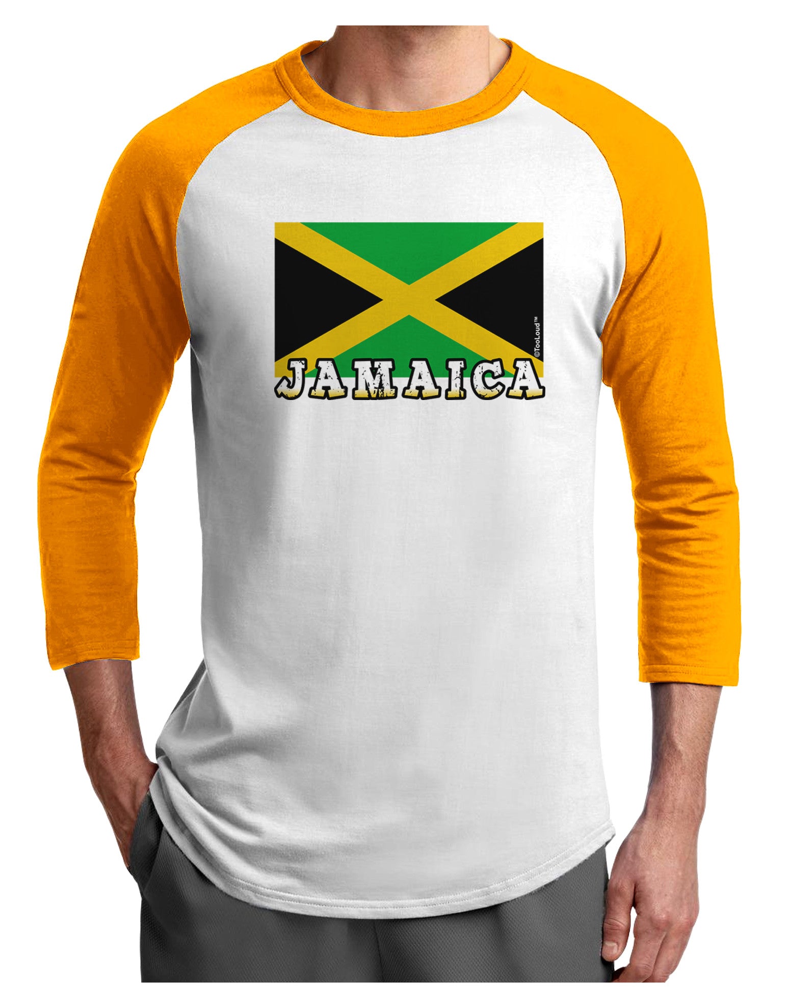 Jamaica Flag Adult Raglan Shirt-Raglan Shirt-TooLoud-White-Gold-X-Small-Davson Sales