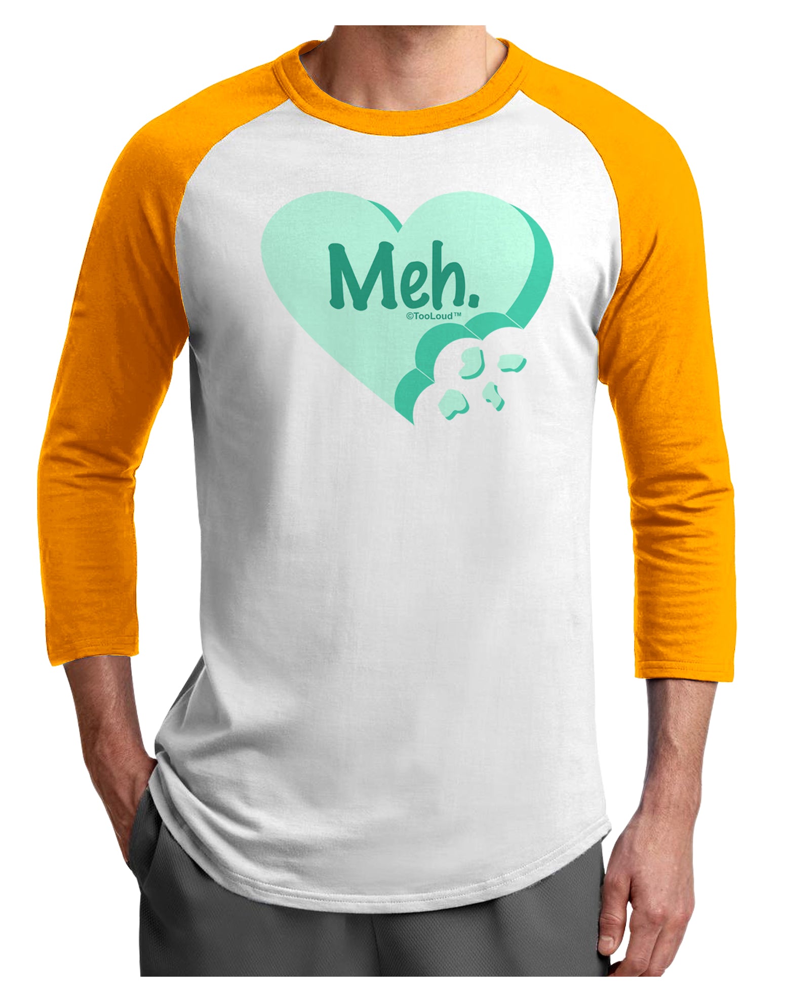 Meh Candy Heart Green - Valentines Day Adult Raglan Shirt by TooLoud-TooLoud-White-Gold-X-Small-Davson Sales