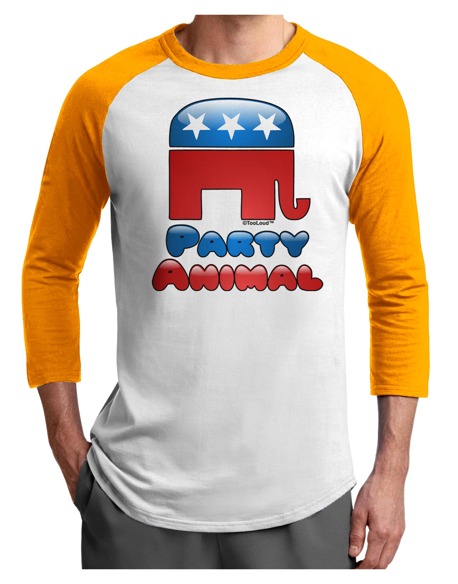 Republican Party Animal Adult Raglan Shirt-TooLoud-White-Gold-X-Small-Davson Sales