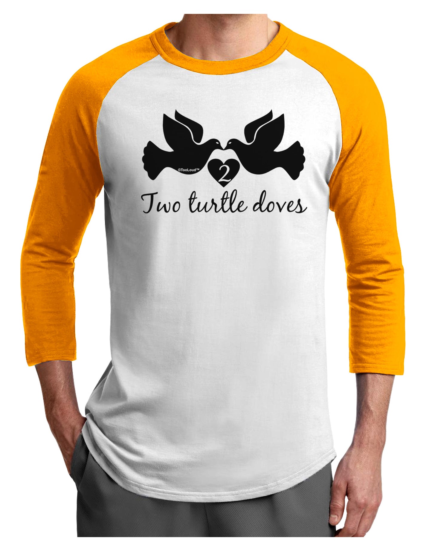 Two Turtle Doves Text Adult Raglan Shirt-TooLoud-White-Gold-X-Small-Davson Sales