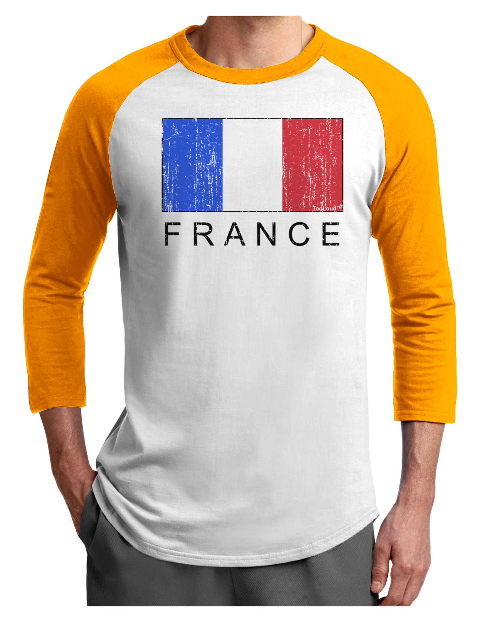 French Flag - France Text Distressed Adult Raglan Shirt by TooLoud-TooLoud-White-Gold-X-Small-Davson Sales