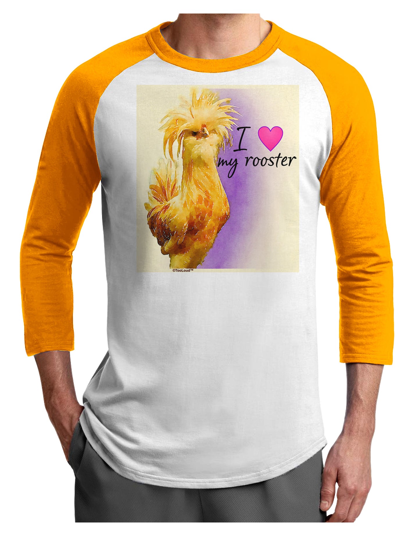 I Heart My Rooster Adult Raglan Shirt-Wall Clock-TooLoud-White-Gold-X-Small-Davson Sales