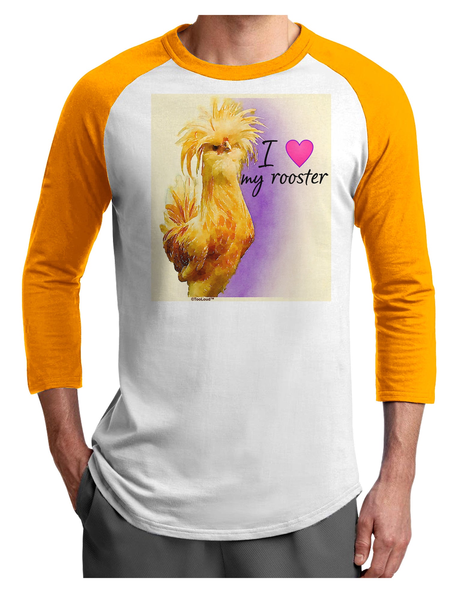 I Heart My Rooster Adult Raglan Shirt-Wall Clock-TooLoud-White-Gold-X-Small-Davson Sales