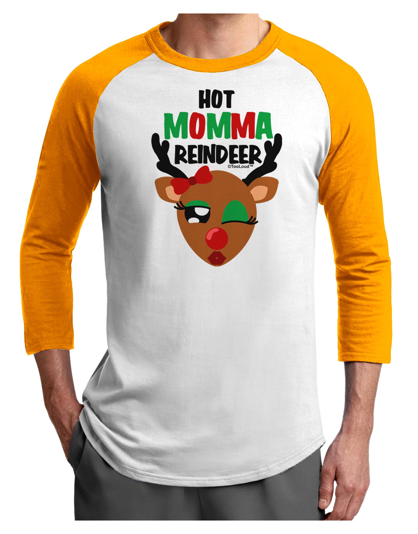 Hot Momma Reindeer Matching Deer Adult Raglan Shirt-Raglan Shirt-TooLoud-White-Gold-X-Small-Davson Sales