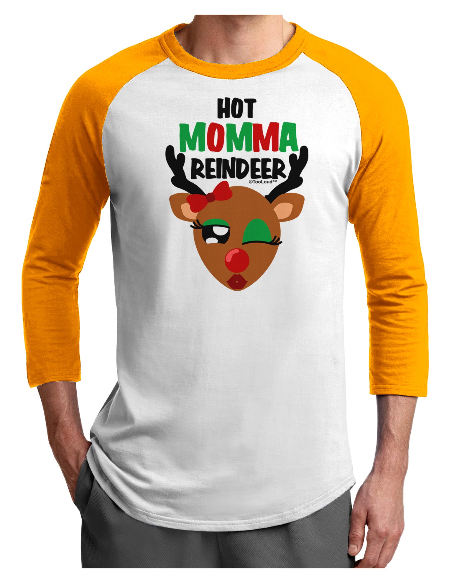 Hot Momma Reindeer Matching Deer Adult Raglan Shirt-Raglan Shirt-TooLoud-White-Gold-X-Small-Davson Sales