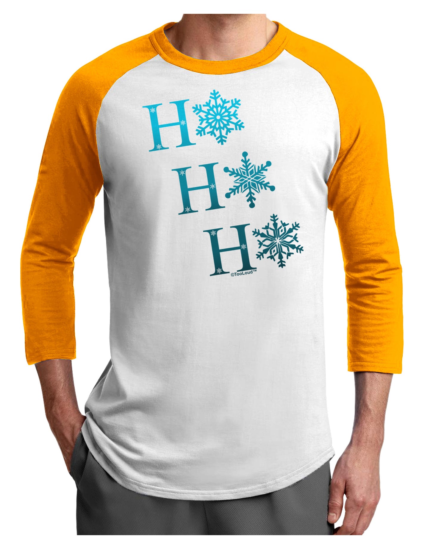 Ho Ho Ho Snowflakes Adult Raglan Shirt-Raglan Shirt-TooLoud-White-Gold-X-Small-Davson Sales