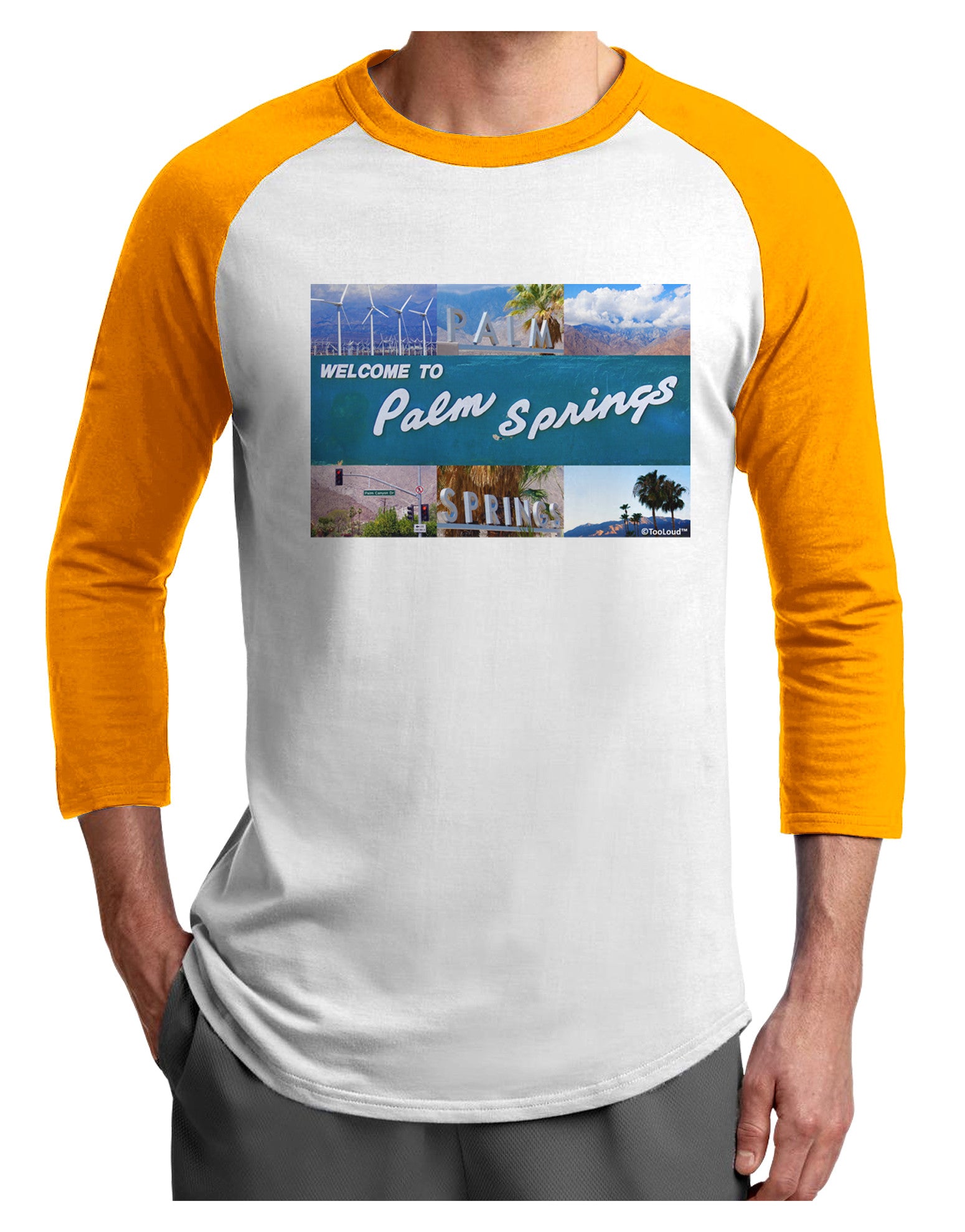 TooLoud Welcome to Palm Springs Collage Adult Raglan Shirt-TooLoud-White-Gold-X-Small-Davson Sales