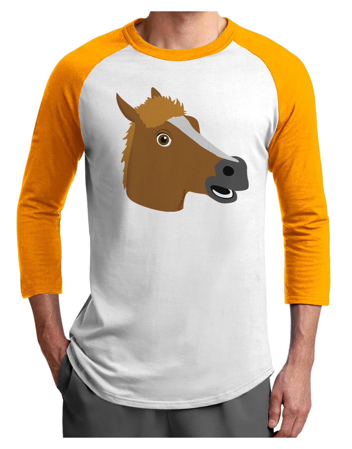 Silly Cartoon Horse Head Adult Raglan Shirt-Raglan Shirt-TooLoud-White-Gold-X-Small-Davson Sales