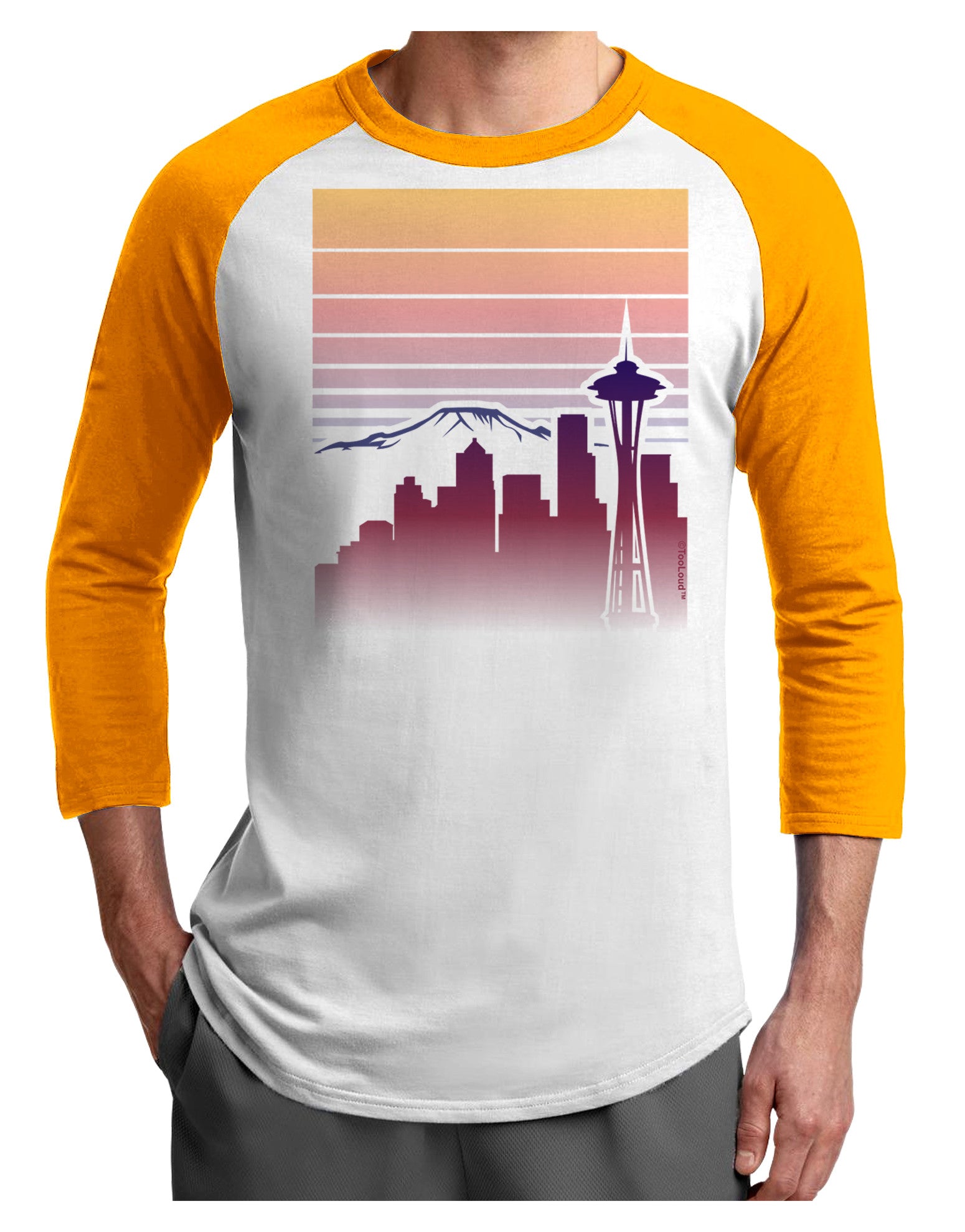 Seattle Skyline Sunrise Adult Raglan Shirt-Raglan Shirt-TooLoud-White-Gold-X-Small-Davson Sales