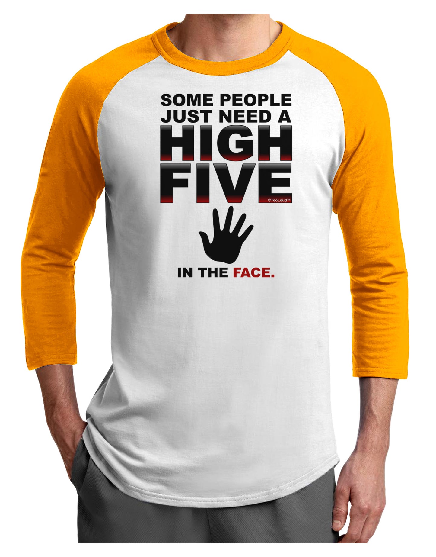 High Five In The Face Adult Raglan Shirt-TooLoud-White-Gold-X-Small-Davson Sales