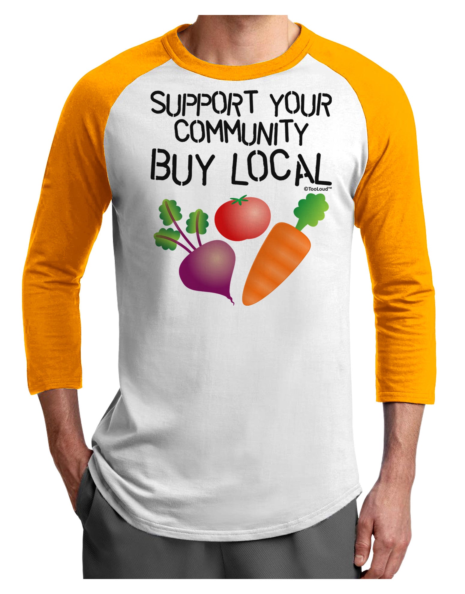 Support Your Community - Buy Local Adult Raglan Shirt-TooLoud-White-Gold-X-Small-Davson Sales