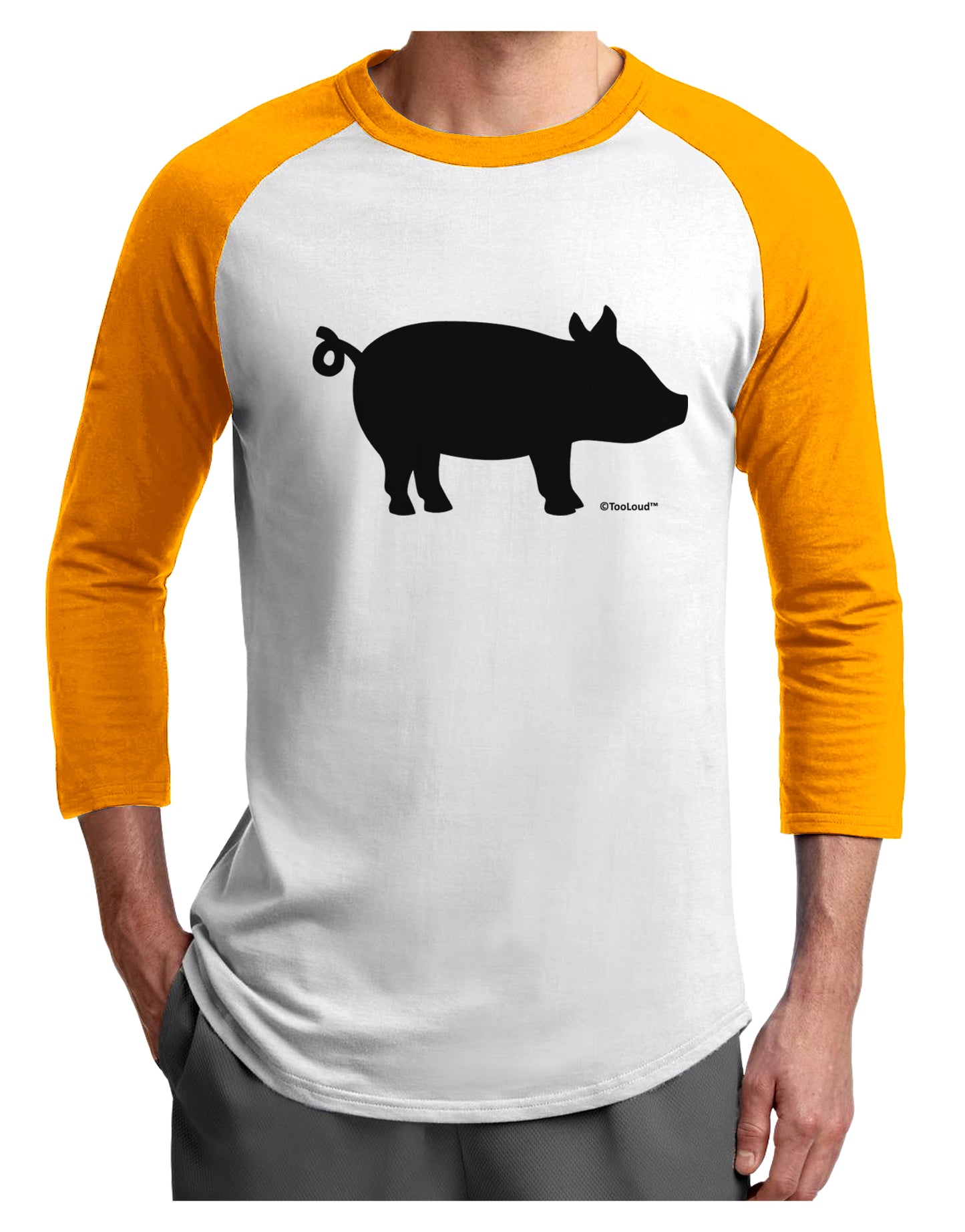 Pig Silhouette Design Adult Raglan Shirt by TooLoud-Raglan Shirt-TooLoud-White-Gold-X-Small-Davson Sales