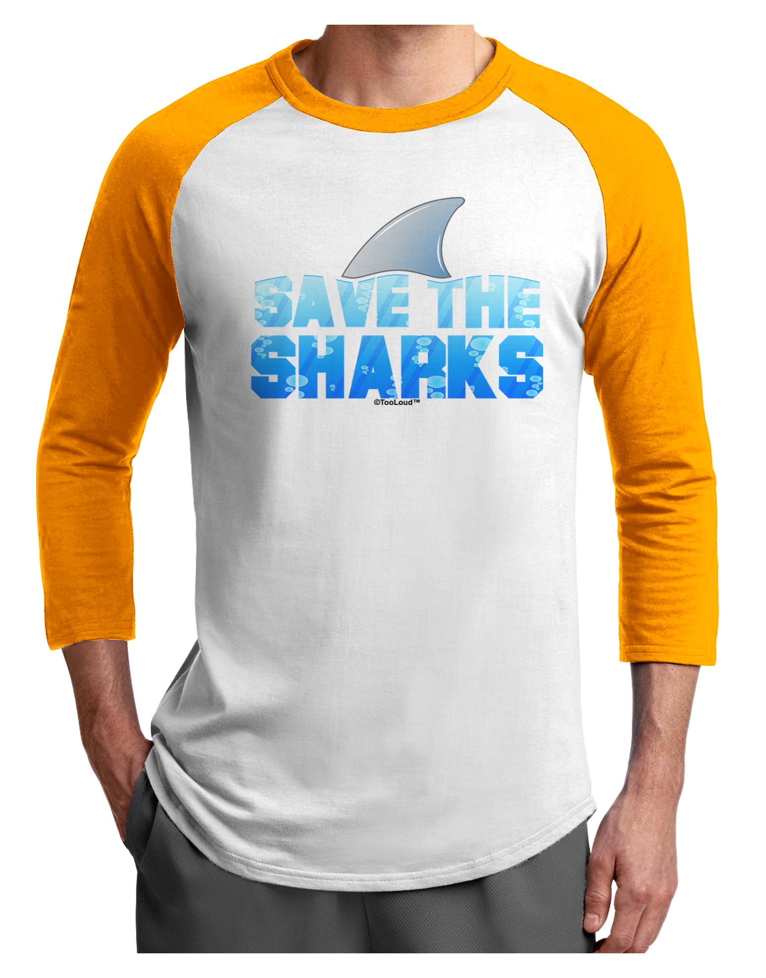 Save The Sharks - Fin Color Adult Raglan Shirt by TooLoud-TooLoud-White-Gold-X-Small-Davson Sales