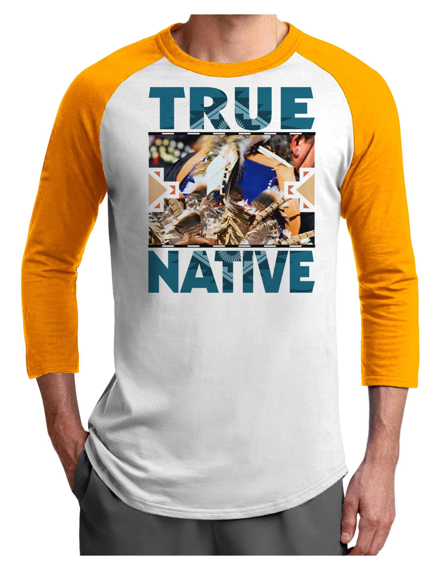 True Native American Adult Raglan Shirt-TooLoud-White-Gold-X-Small-Davson Sales