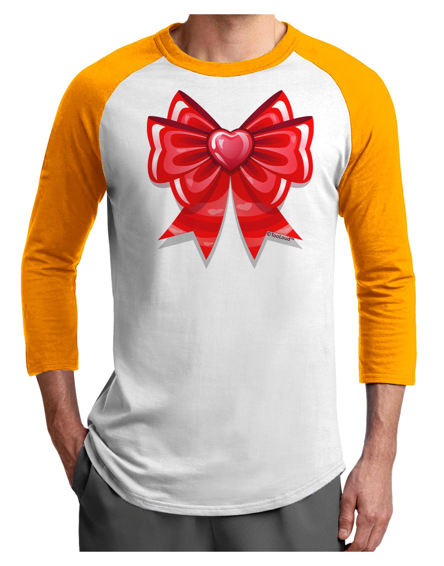 Valentine's Day Heart Bow Adult Raglan Shirt-Raglan Shirt-TooLoud-White-Gold-X-Small-Davson Sales