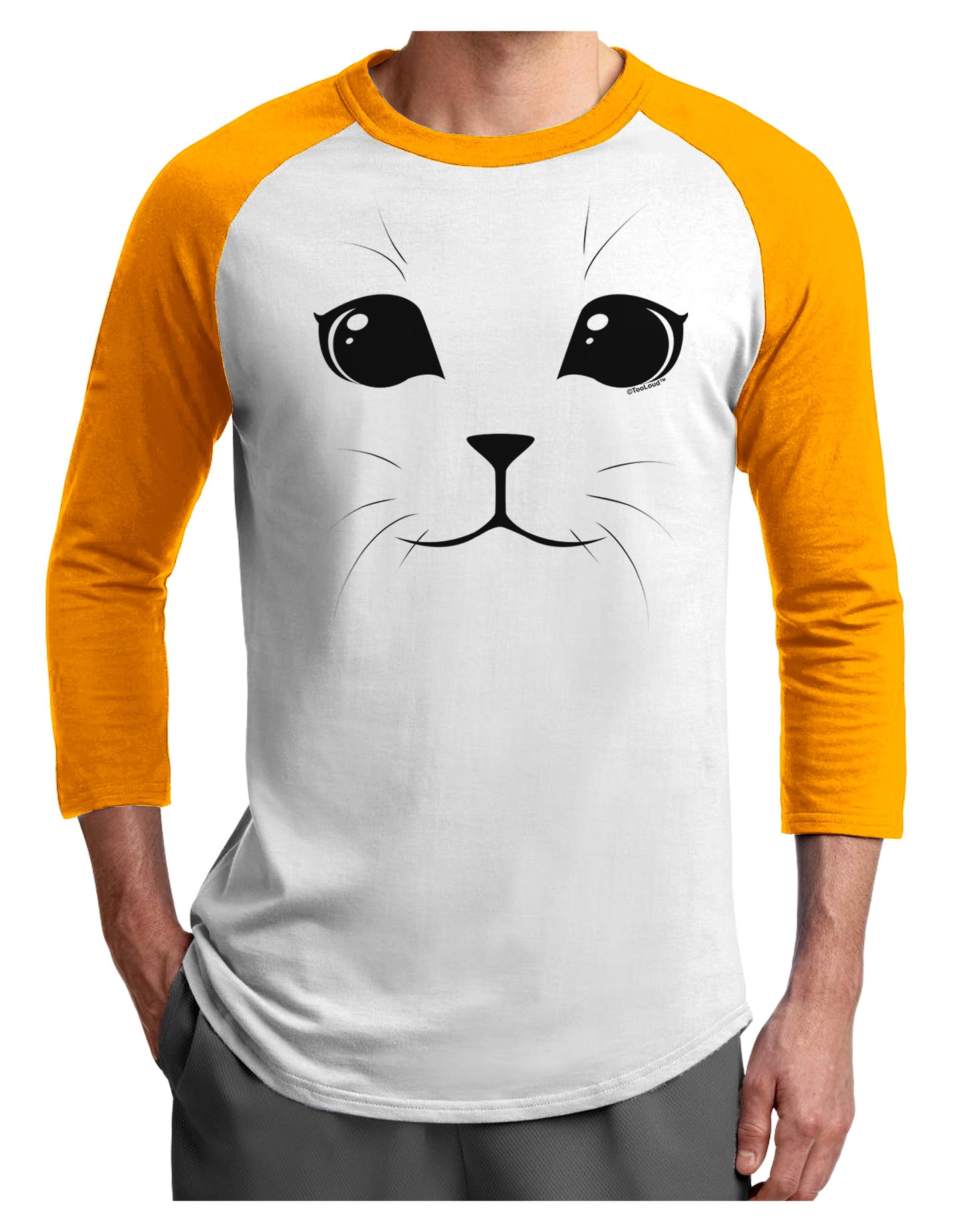 Cute Cat Face Adult Raglan Shirt by-Raglan Shirt-TooLoud-White-Gold-X-Small-Davson Sales
