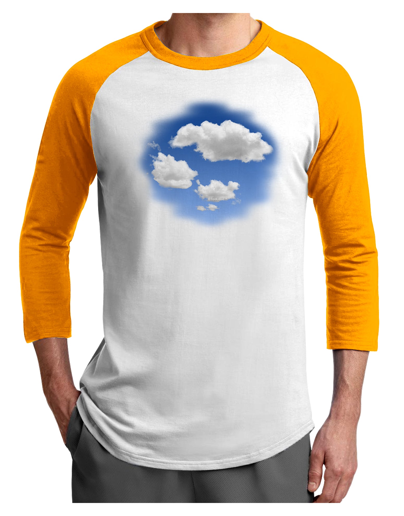 Blue Sky Puffy Clouds Adult Raglan Shirt-Raglan Shirt-TooLoud-White-Gold-X-Small-Davson Sales