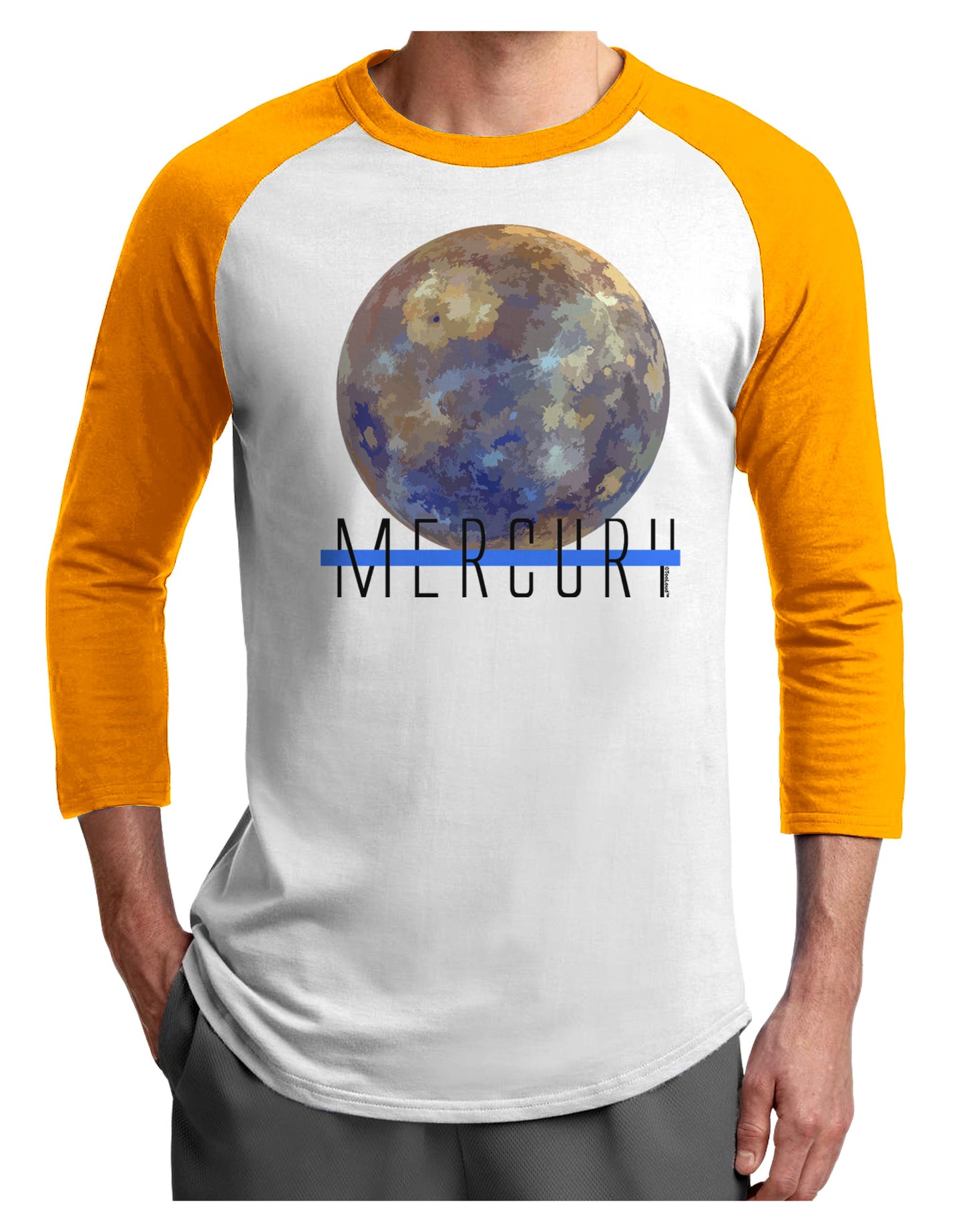 Planet Mercury Text Adult Raglan Shirt-Raglan Shirt-TooLoud-White-Gold-X-Small-Davson Sales