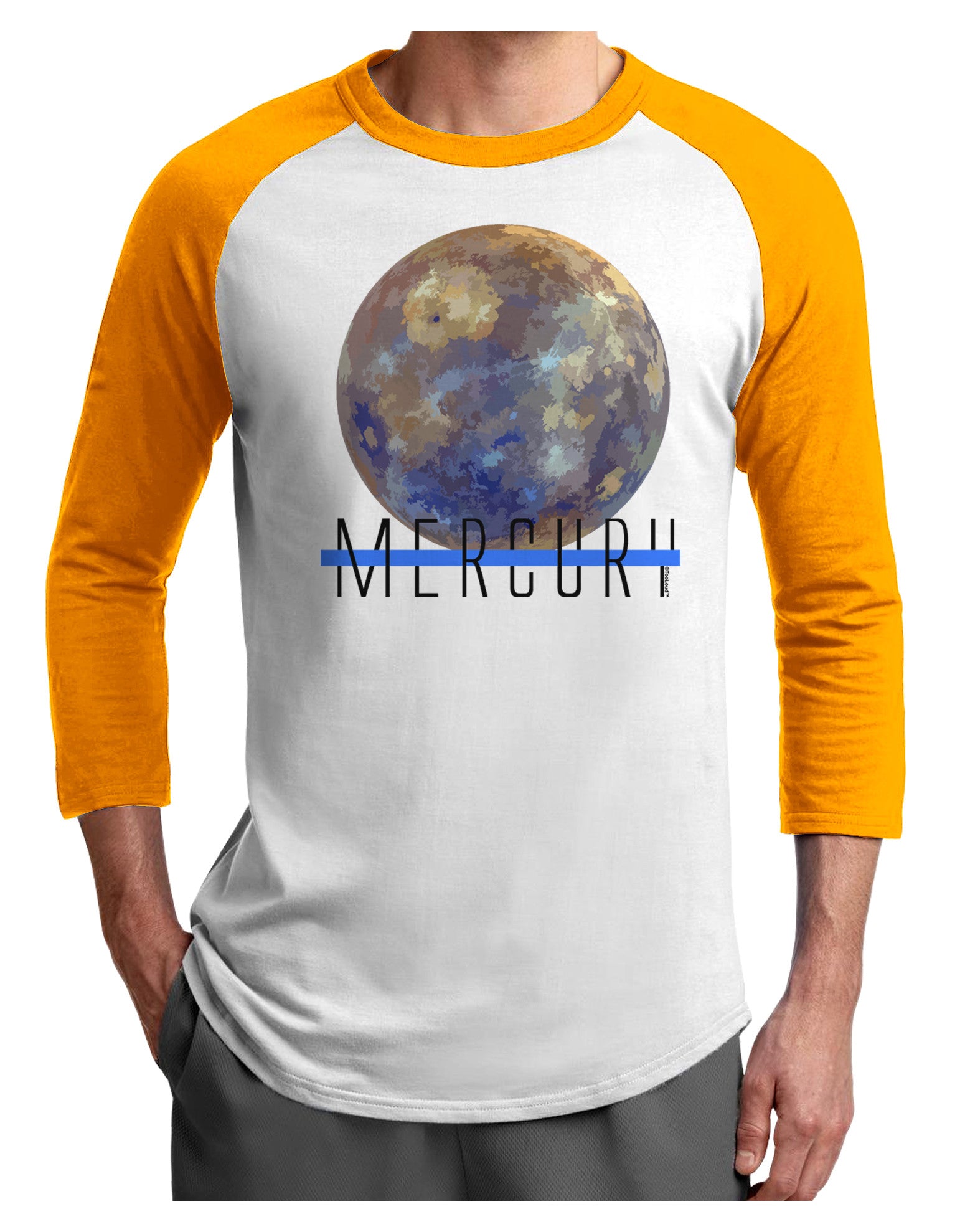 Planet Mercury Text Adult Raglan Shirt-Raglan Shirt-TooLoud-White-Gold-X-Small-Davson Sales