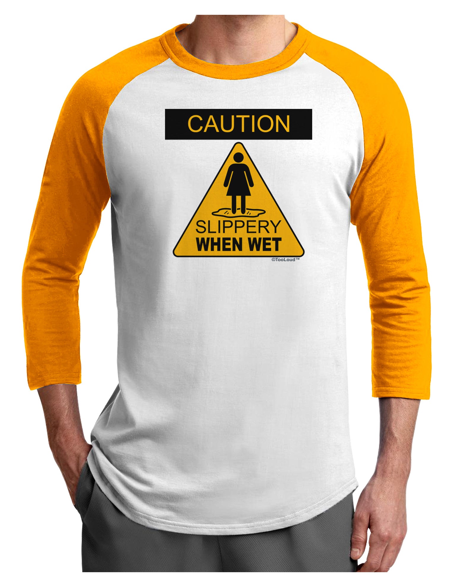 Slippery When Wet Adult Raglan Shirt-Raglan Shirt-TooLoud-White-Gold-X-Small-Davson Sales